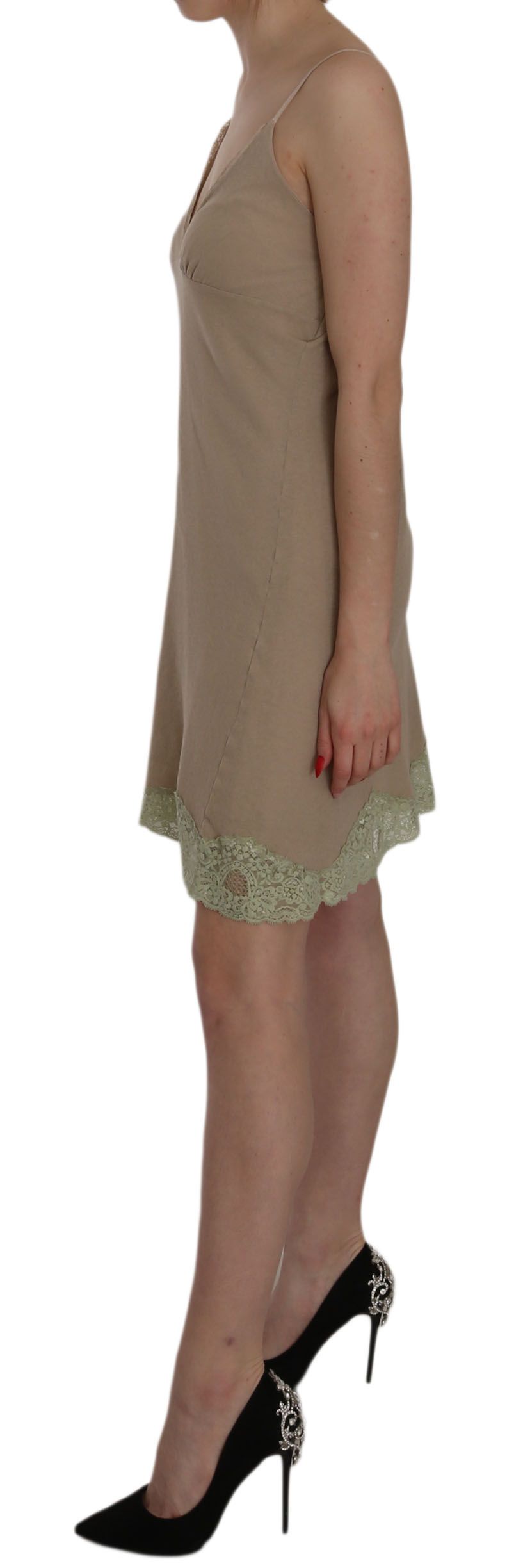 PINK MEMORIES Elegant Beige Lace Spaghetti Strap Mini Dress - Elegance Online Limited