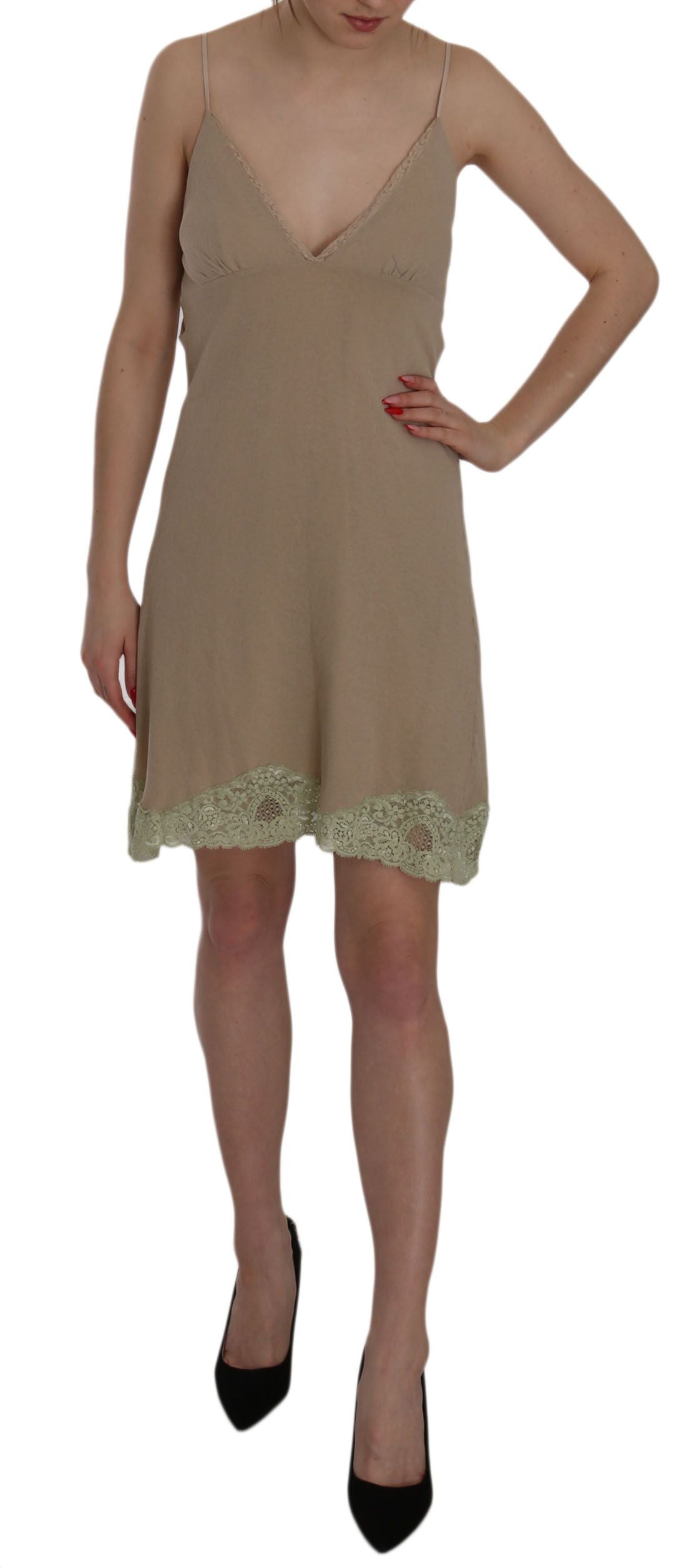 PINK MEMORIES Elegant Beige Lace Spaghetti Strap Mini Dress - Elegance Online Limited