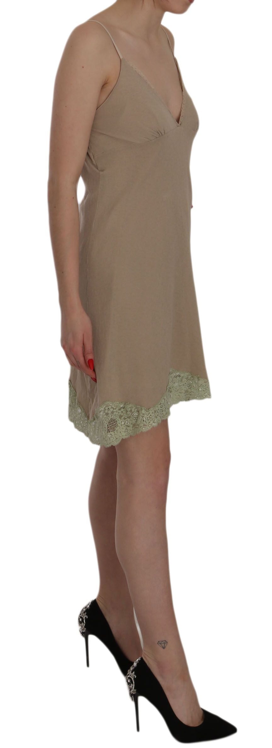 PINK MEMORIES Elegant Beige Lace Spaghetti Strap Mini Dress - Elegance Online Limited