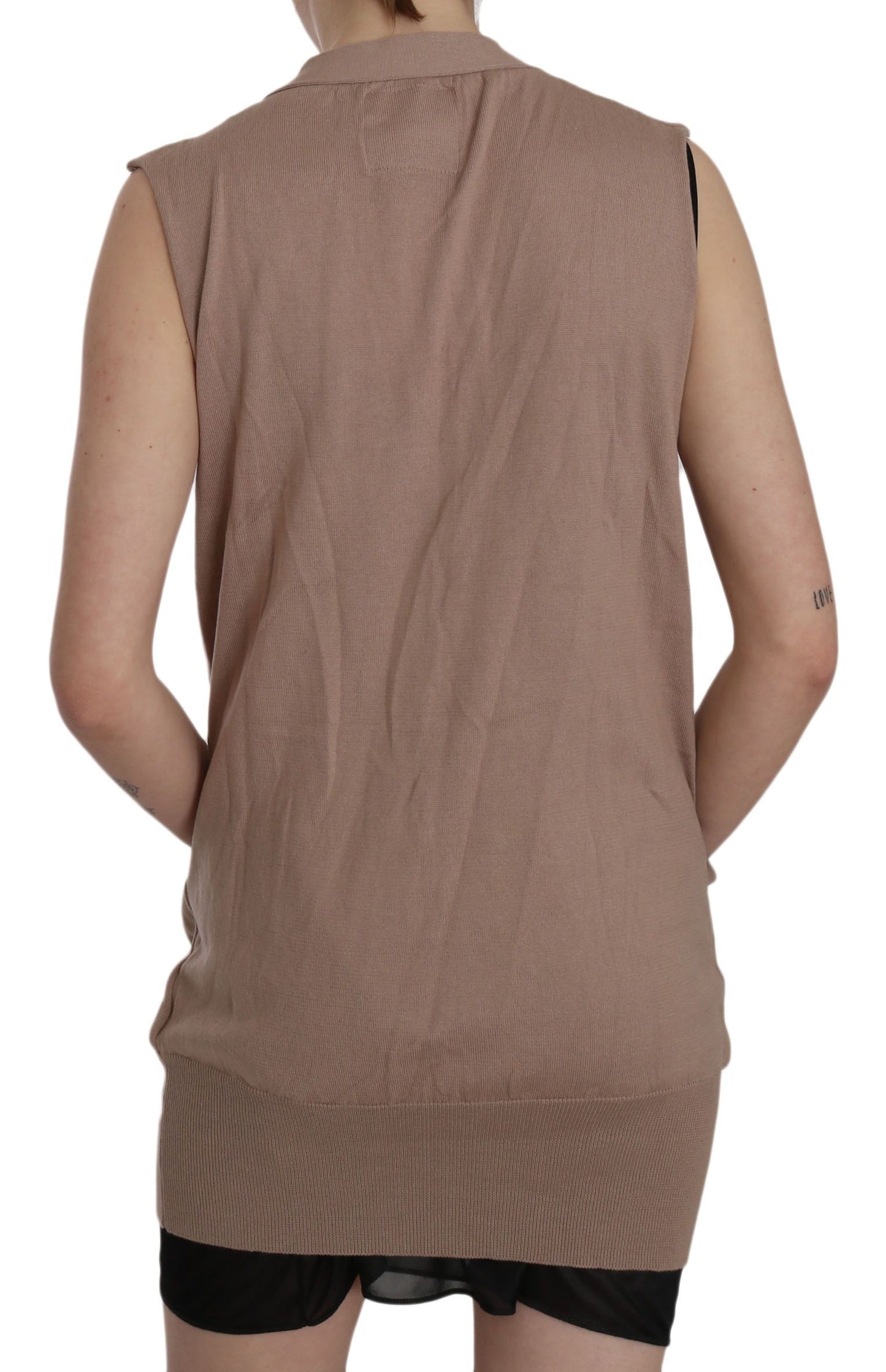 PINK MEMORIES Chic Sleeveless Cotton Cardigan Vest - Elegant Brown - Elegance Online Limited