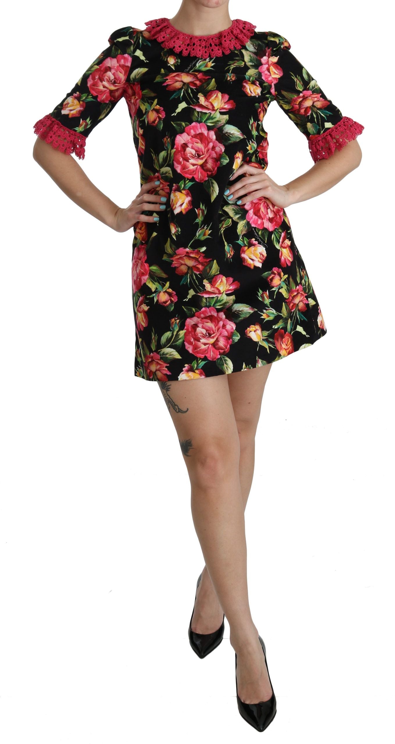 Dolce & Gabbana Elegant Floral Lace A-Line Mini Dress - Elegance Online Limited