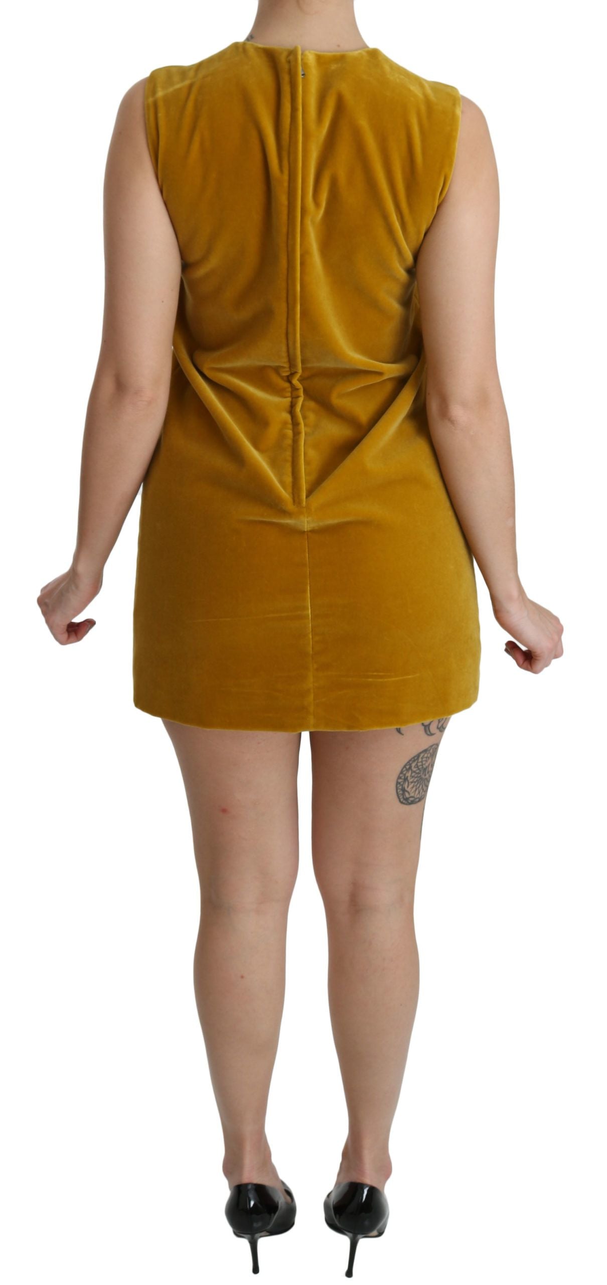 Dolce & Gabbana Mustard Velvet Shift Mini Dress - Elegance Online Limited