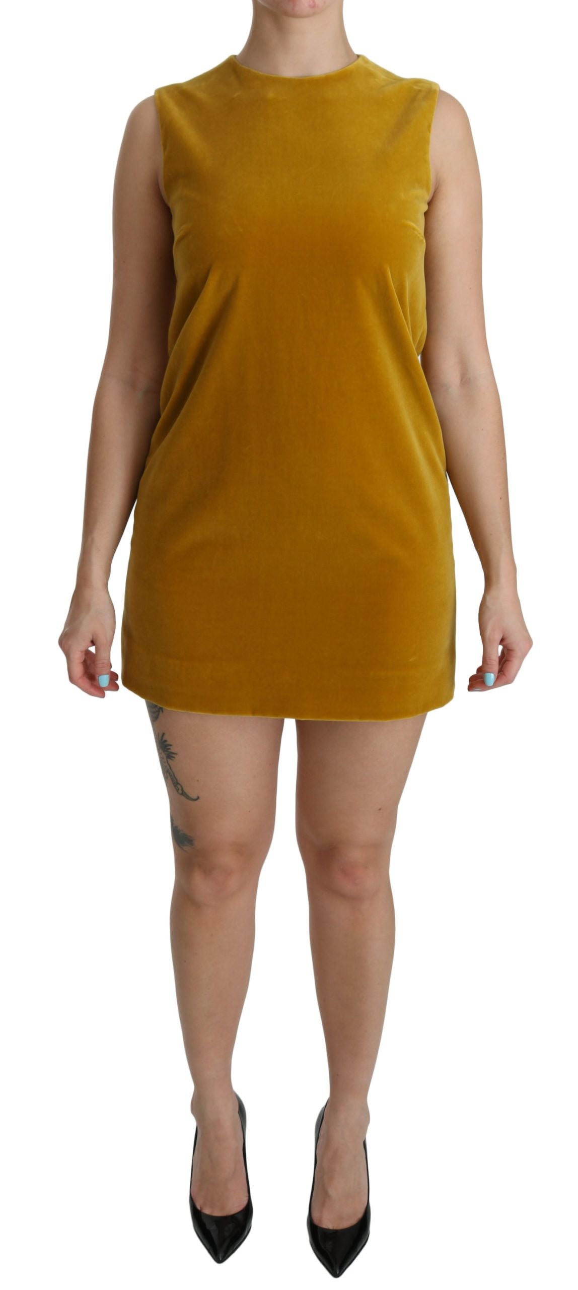 Dolce & Gabbana Mustard Velvet Shift Mini Dress - Elegance Online Limited