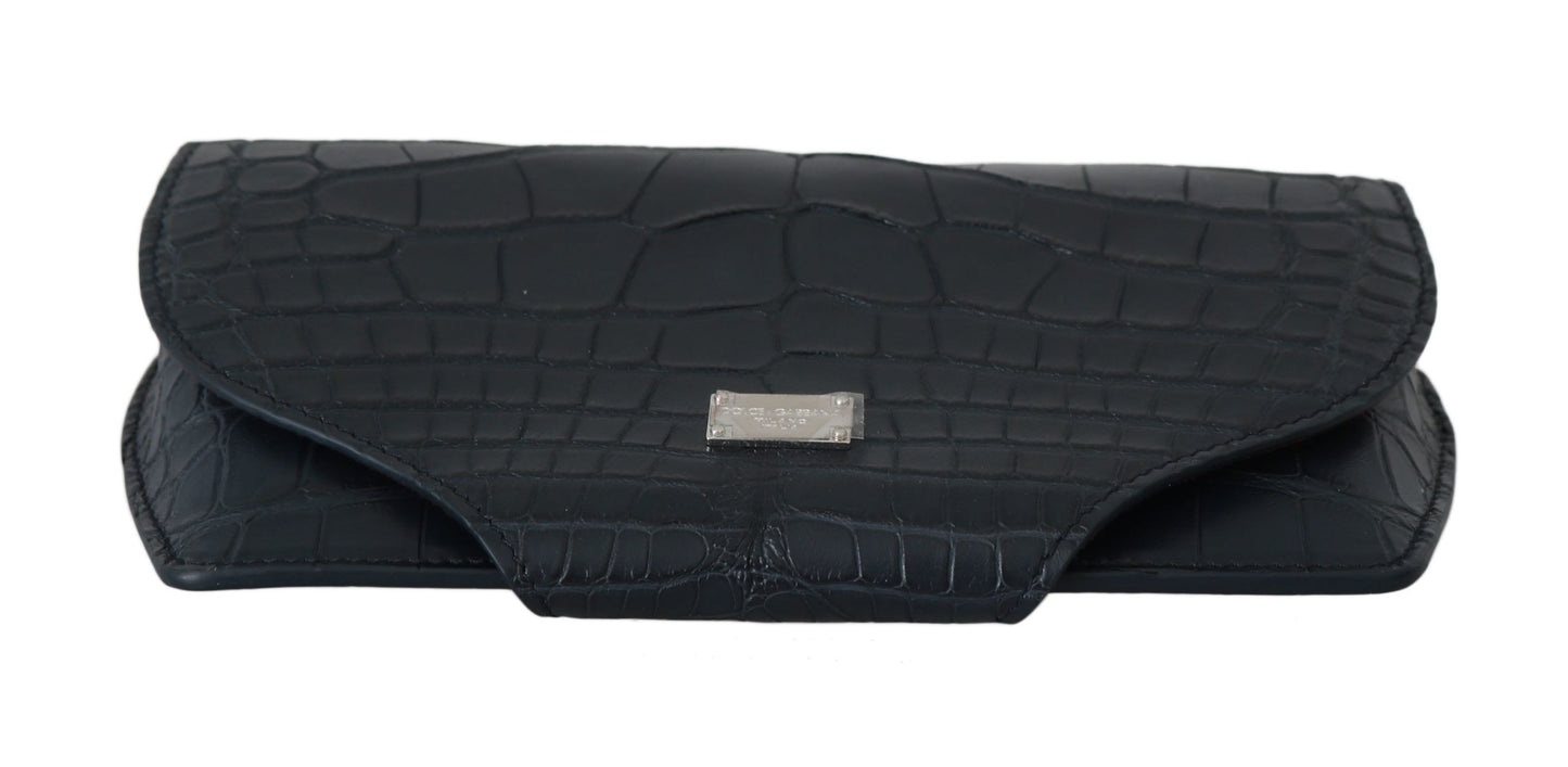 Dolce & Gabbana Elegant Blue Crocodile Leather Eyewear Pouch - Elegance Online Limited