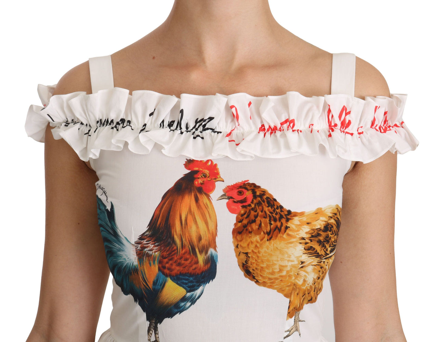Dolce & Gabbana Elegant White Rooster Print Sheath Midi Dress - Elegance Online Limited