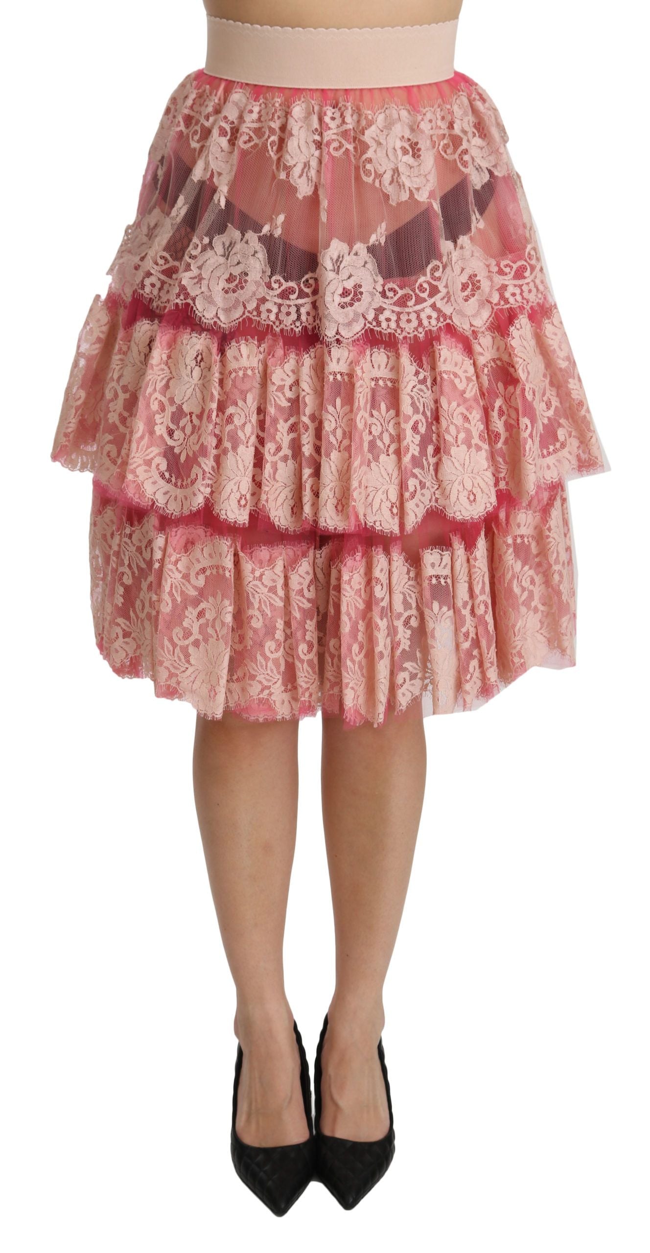 Dolce & Gabbana Elegant Pink Lace High-Waist Skirt - Elegance Online Limited