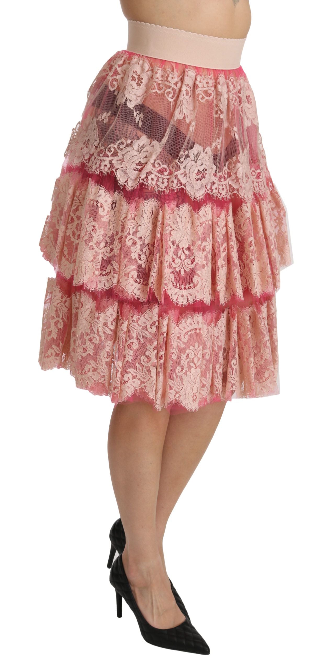 Dolce & Gabbana Elegant Pink Lace High-Waist Skirt - Elegance Online Limited