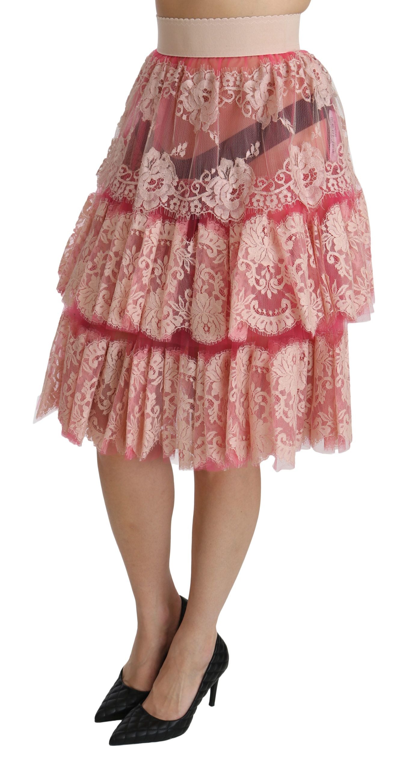 Dolce & Gabbana Elegant Pink Lace High-Waist Skirt - Elegance Online Limited