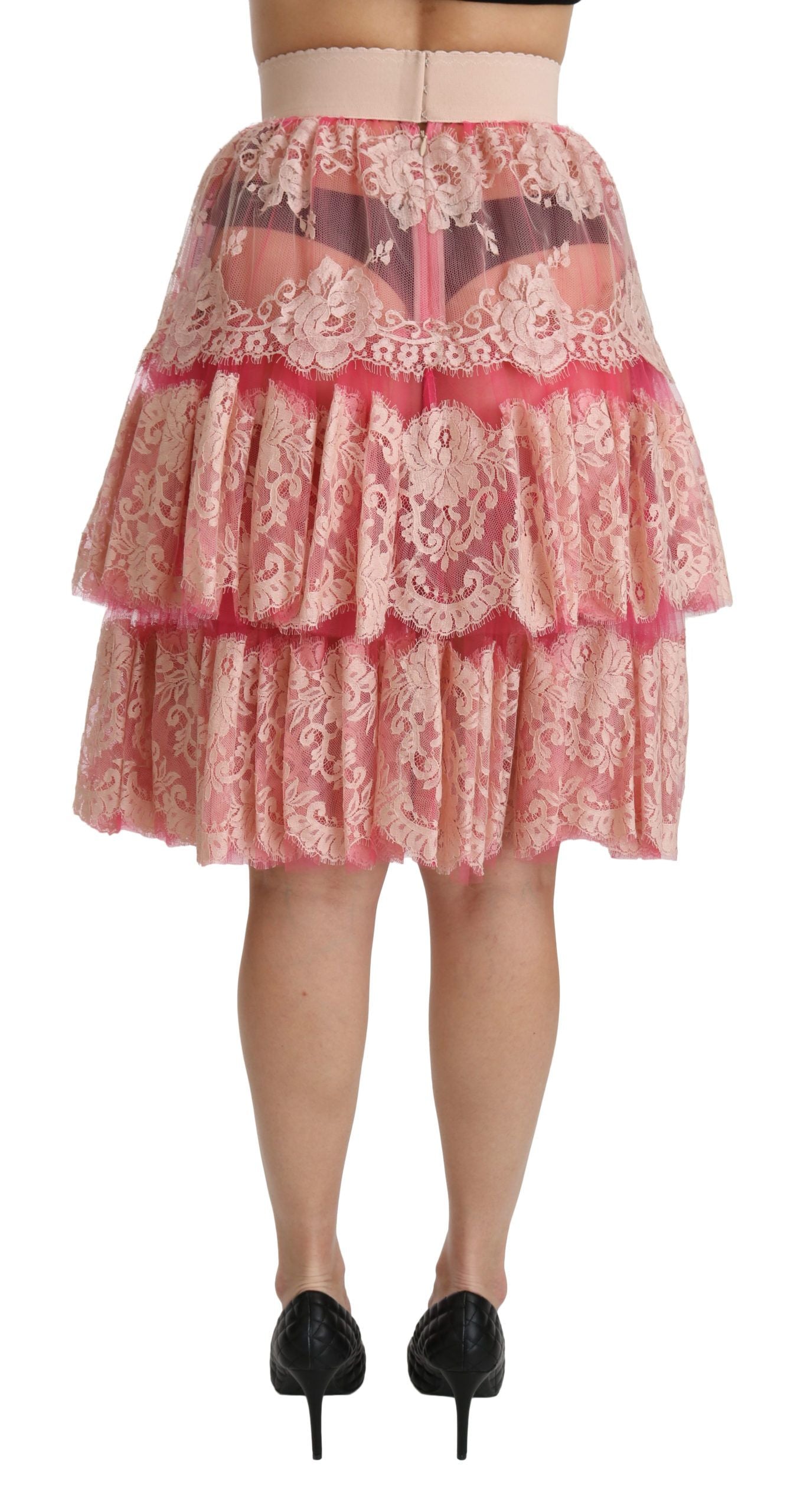 Dolce & Gabbana Elegant Pink Lace High-Waist Skirt - Elegance Online Limited