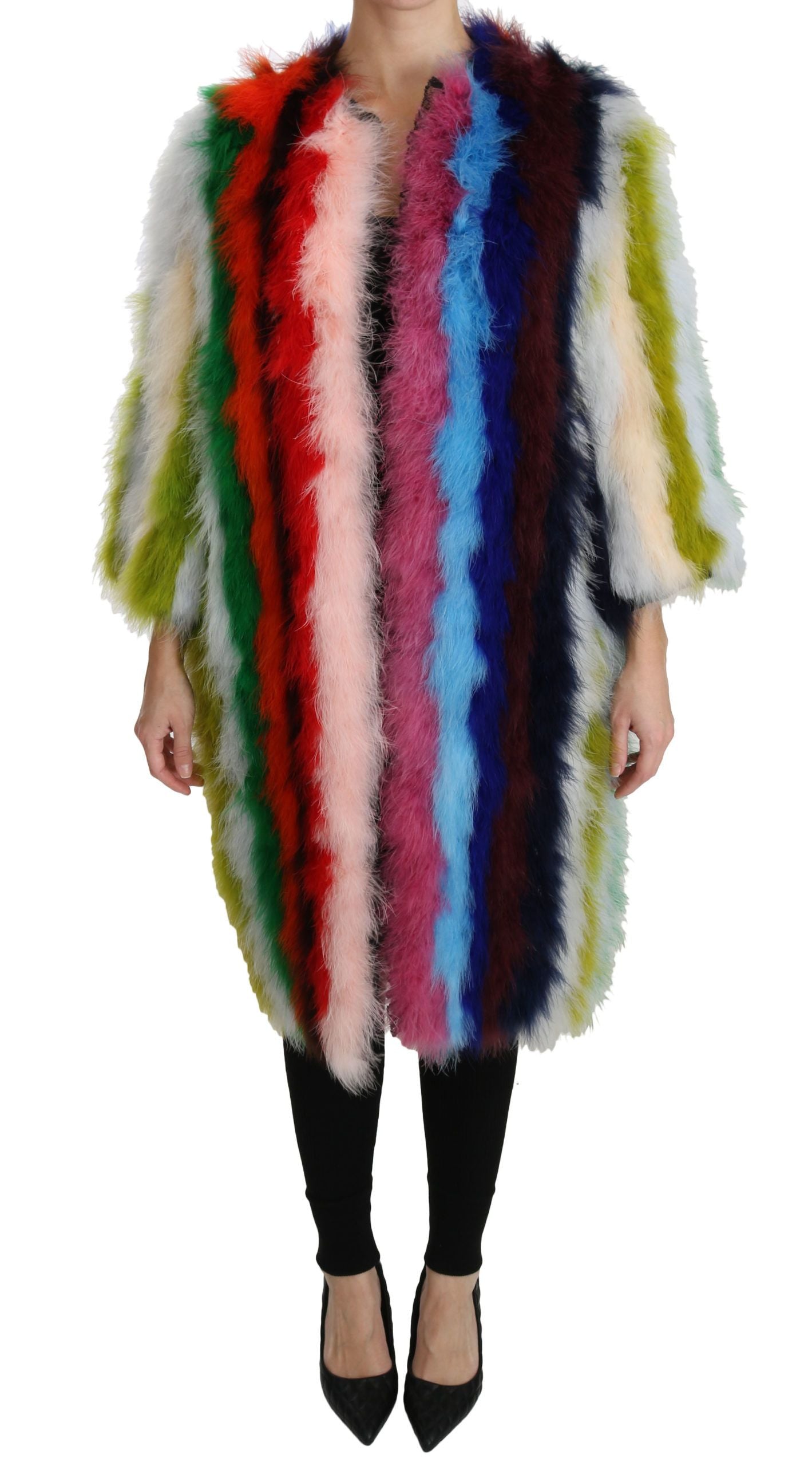 Dolce & Gabbana Elegant Multicolor Feather Long Coat Jacket - Elegance Online Limited