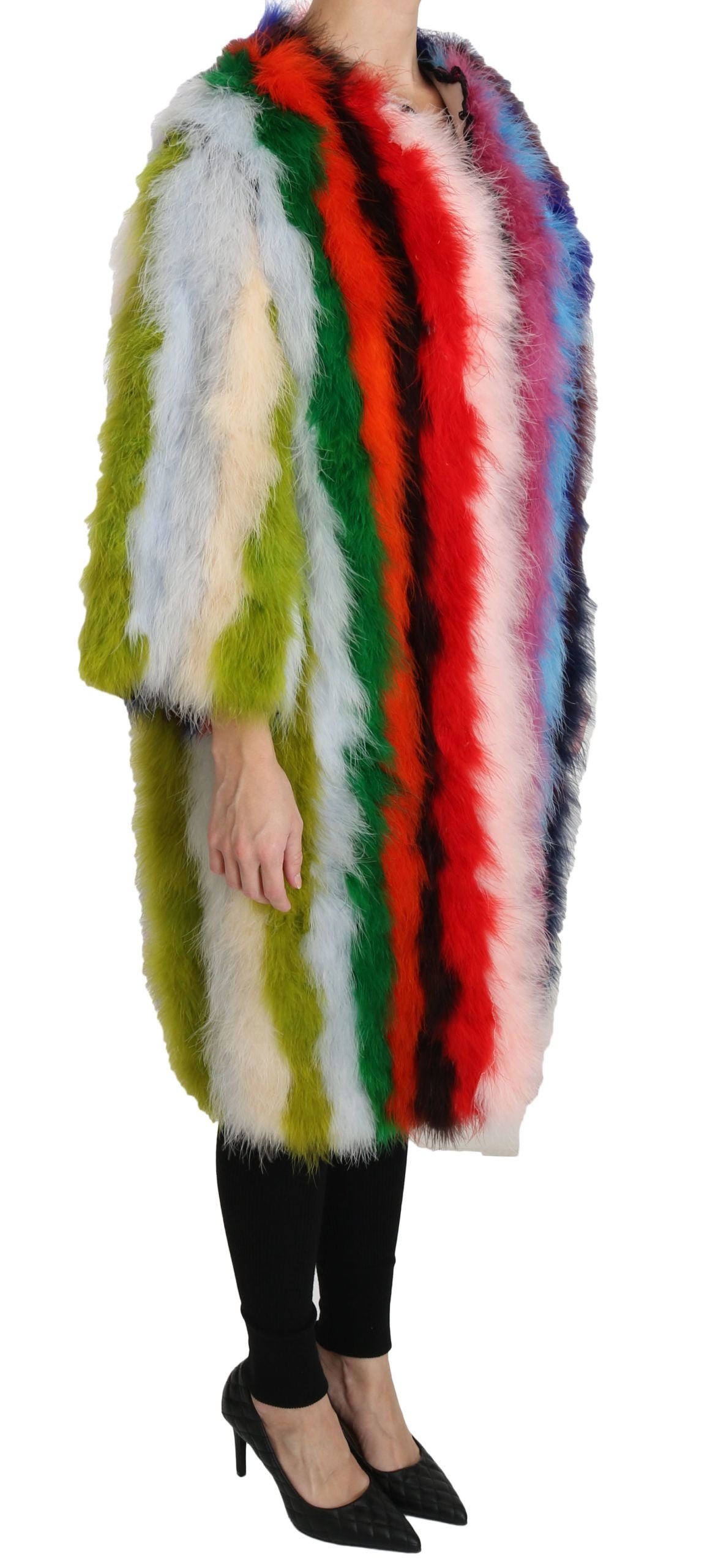 Dolce & Gabbana Elegant Multicolor Feather Long Coat Jacket - Elegance Online Limited
