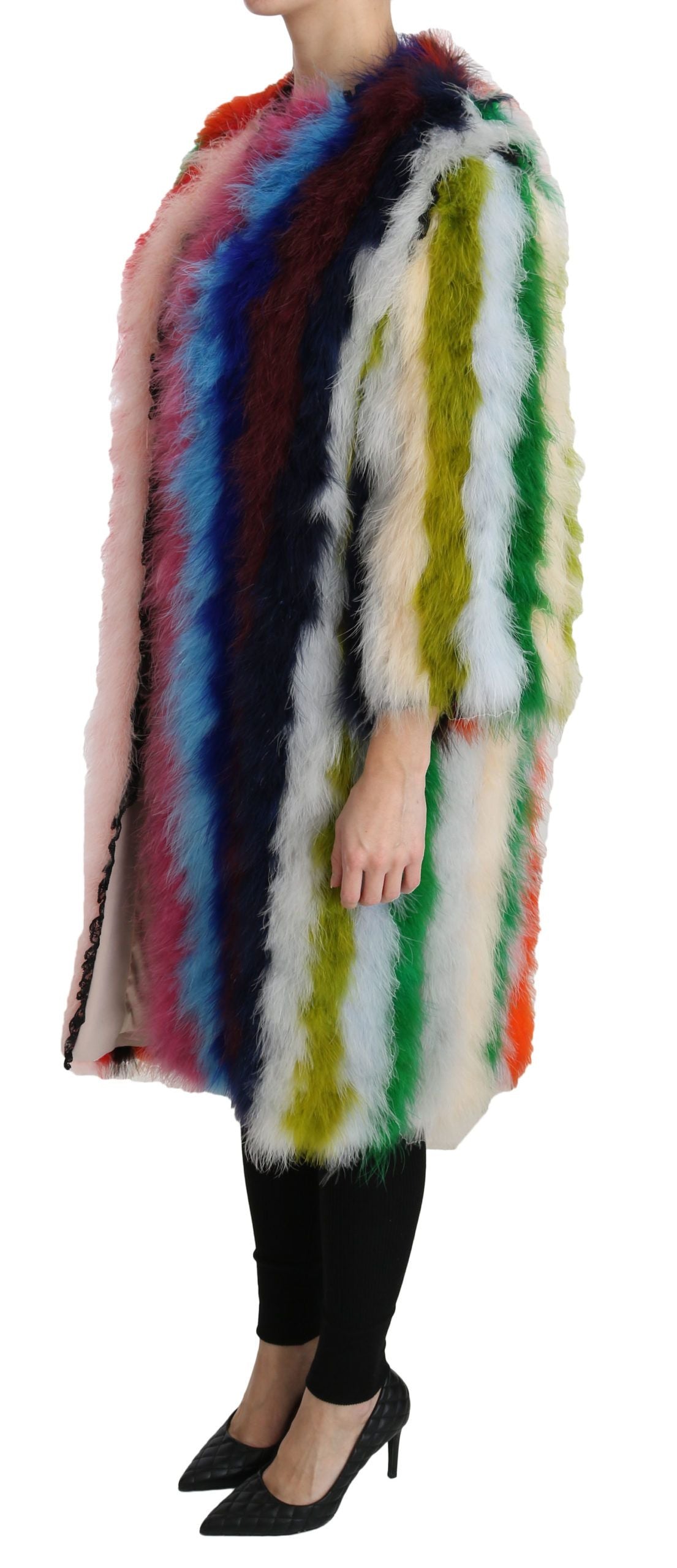 Dolce & Gabbana Elegant Multicolor Feather Long Coat Jacket - Elegance Online Limited