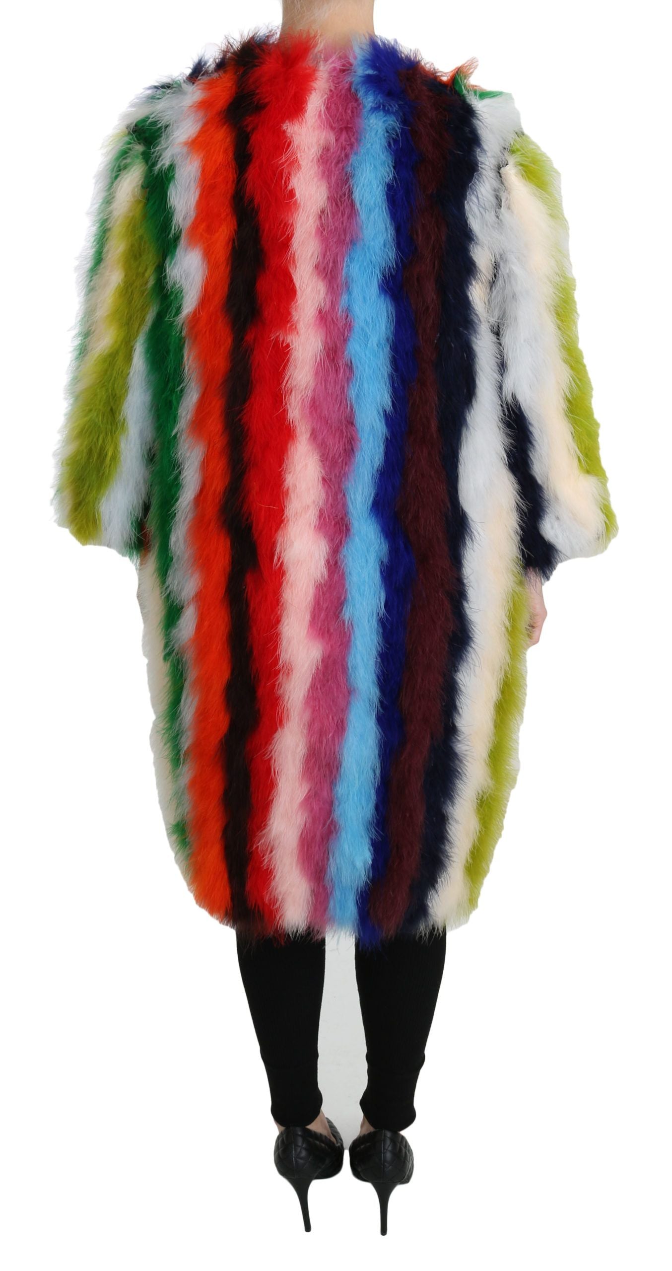 Dolce & Gabbana Elegant Multicolor Feather Long Coat Jacket - Elegance Online Limited
