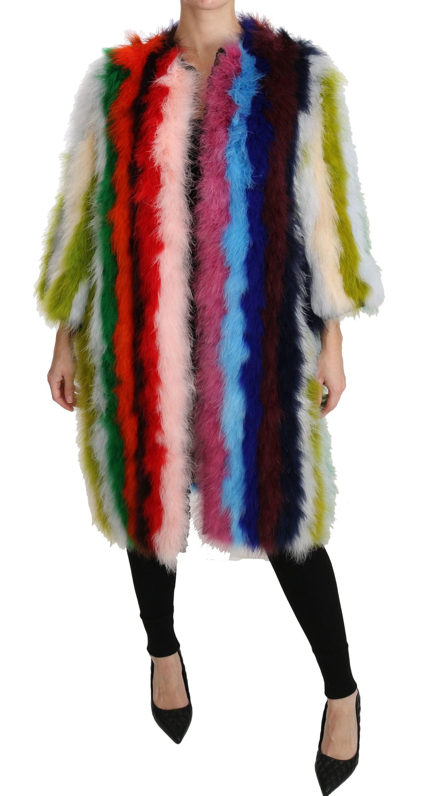 Dolce & Gabbana Elegant Multicolor Feather Long Coat Jacket - Elegance Online Limited