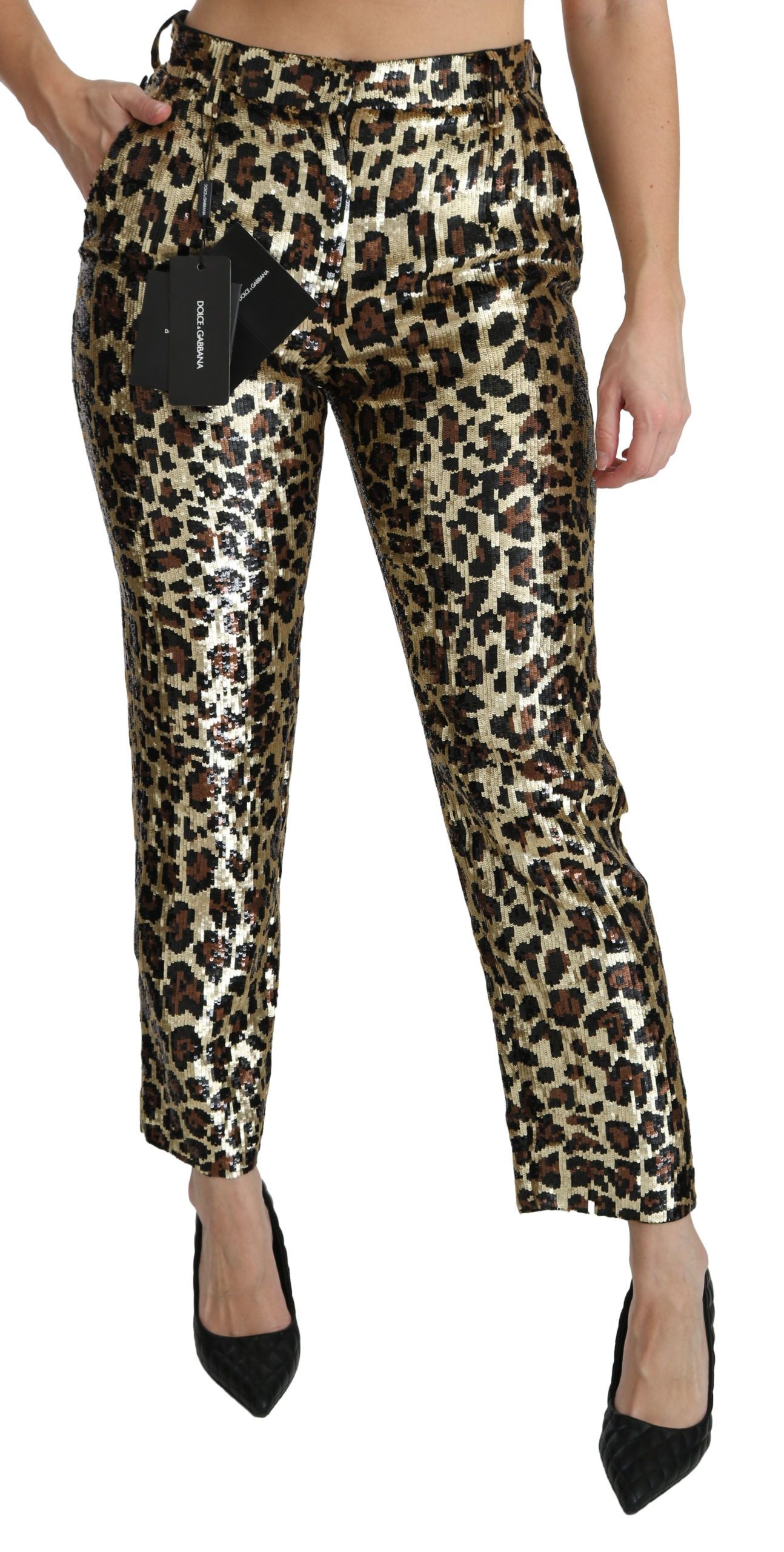 Dolce & Gabbana Chic High Waist Leopard Sequin Pants - Elegance Online Limited