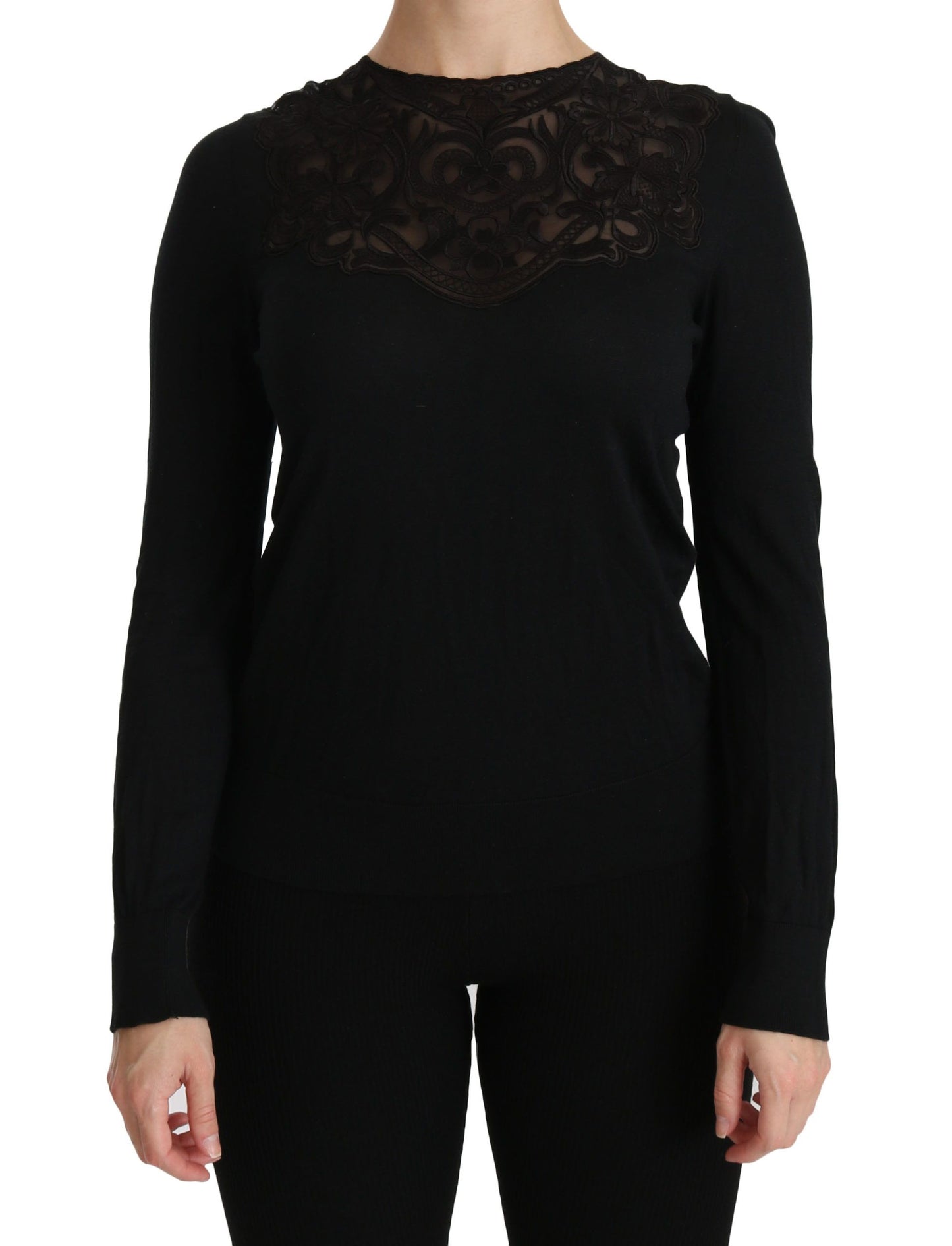 Dolce & Gabbana Elegant Silk-Blend Black Lace Blouse - Elegance Online Limited