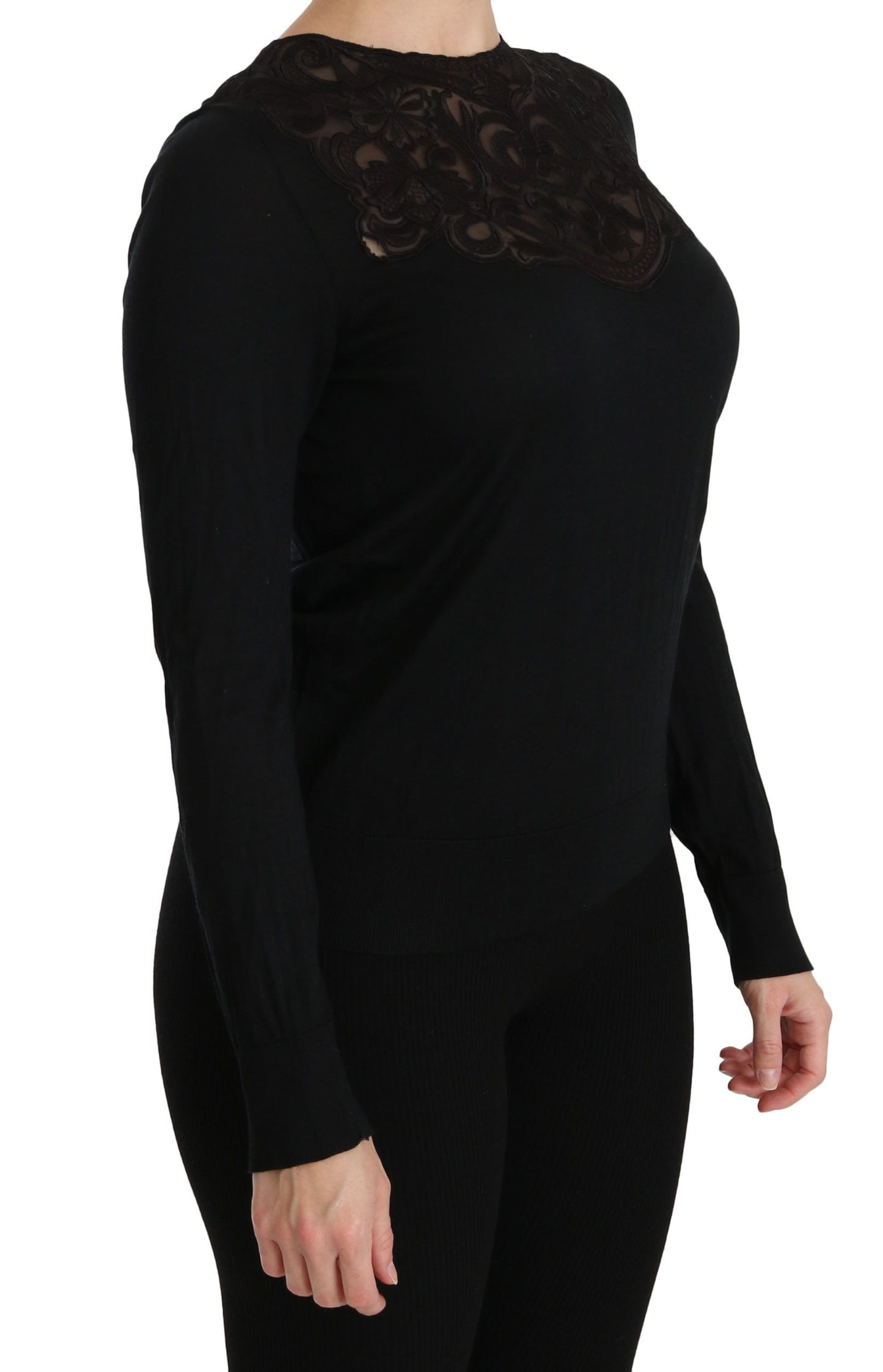 Dolce & Gabbana Elegant Silk-Blend Black Lace Blouse - Elegance Online Limited