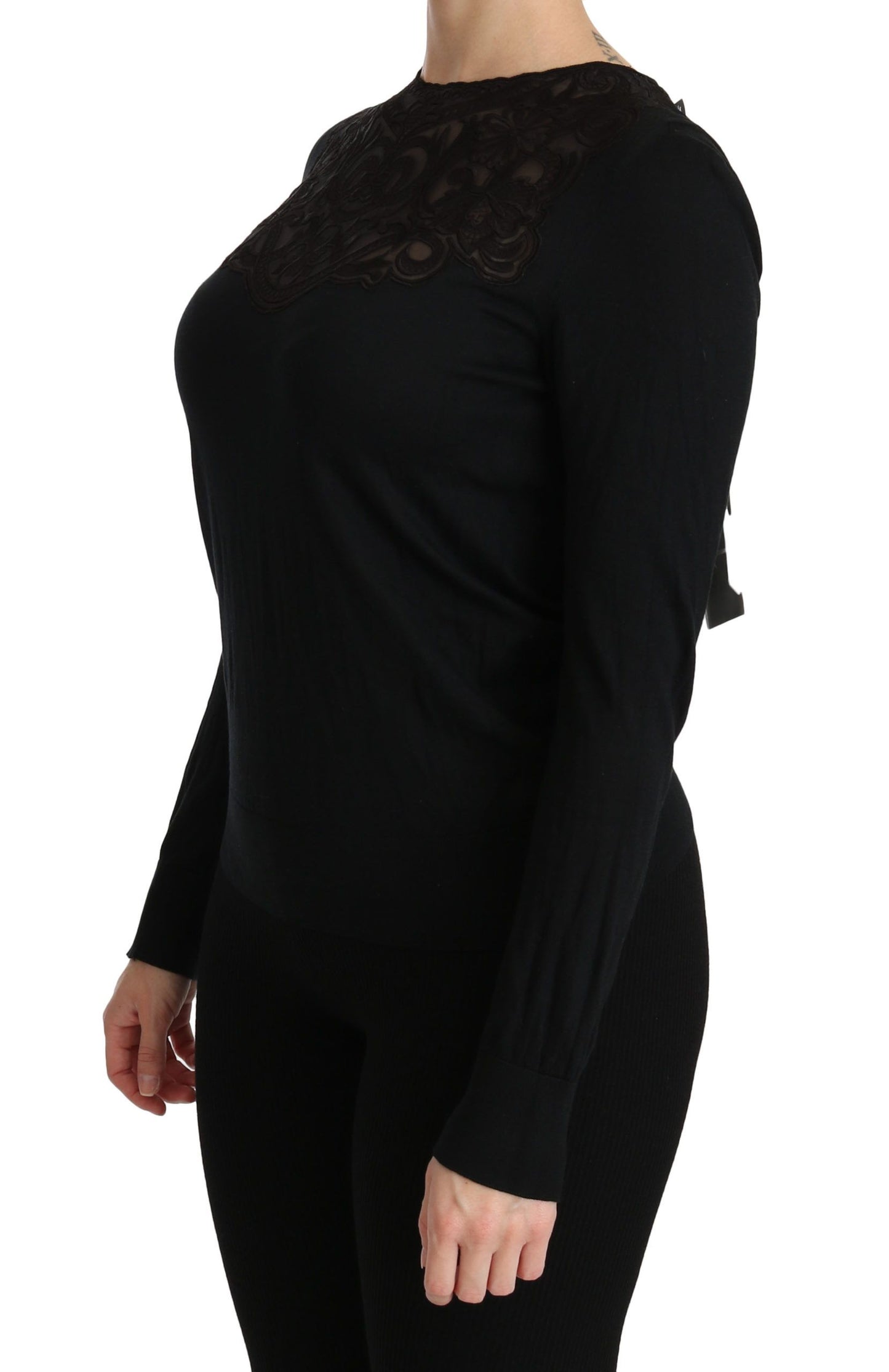 Dolce & Gabbana Elegant Silk-Blend Black Lace Blouse - Elegance Online Limited