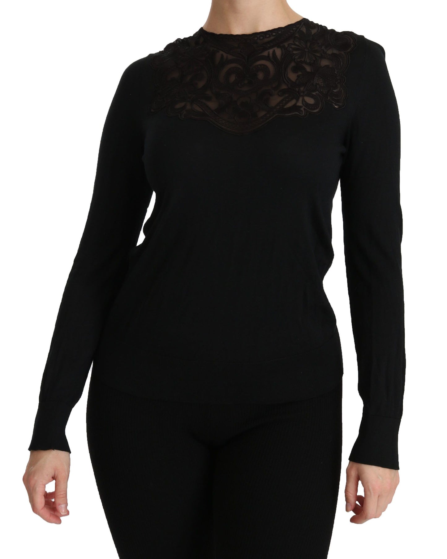 Dolce & Gabbana Elegant Silk-Blend Black Lace Blouse - Elegance Online Limited