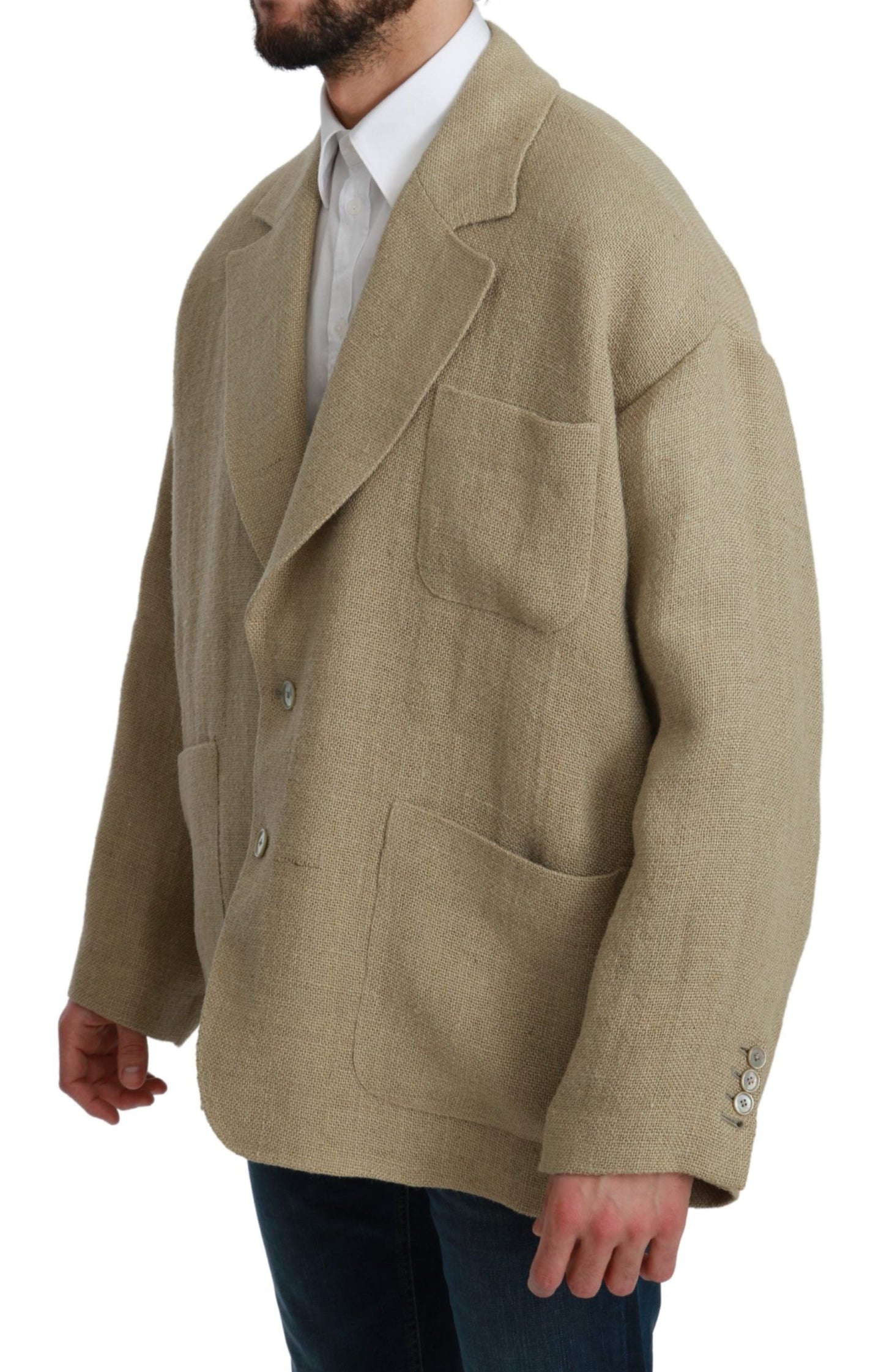Dolce & Gabbana Blazer elegante de yute beige con botonadura sencilla