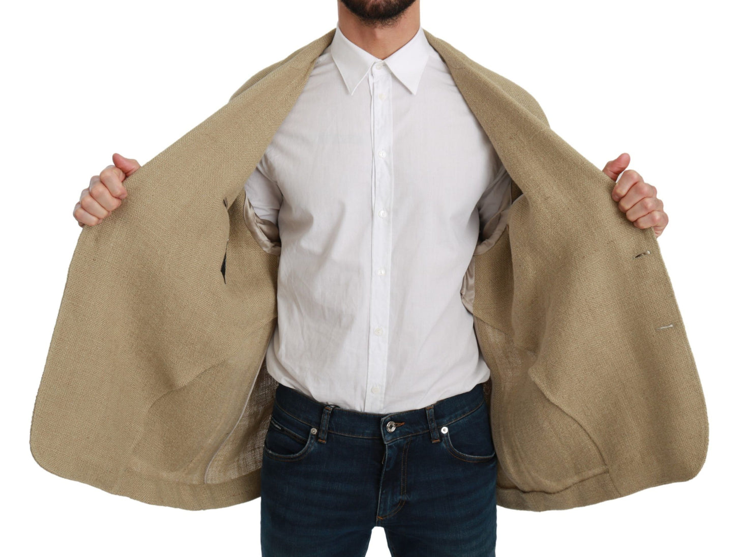 Dolce & Gabbana Blazer elegante de yute beige con botonadura sencilla