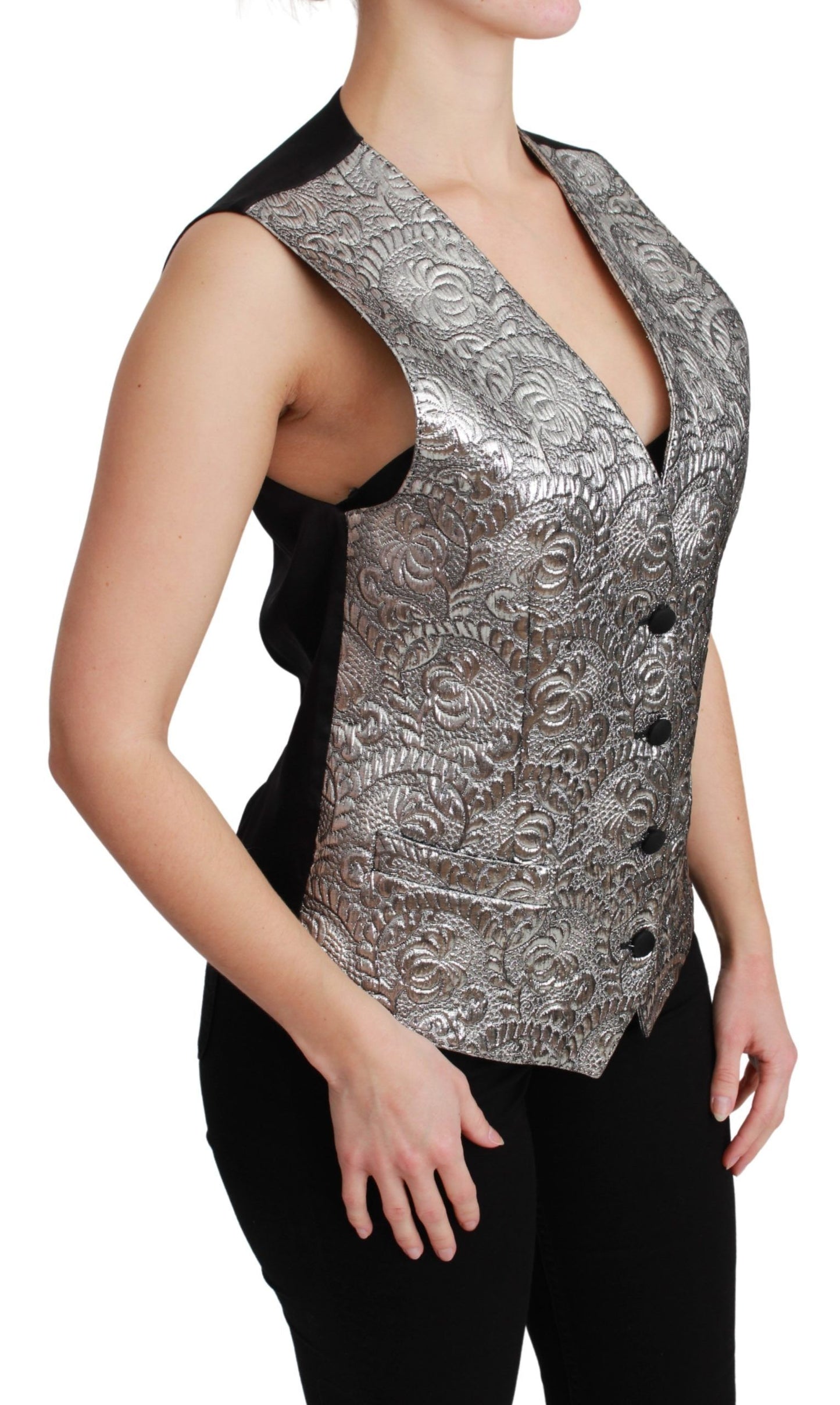 Dolce & Gabbana Elegant Silver Sleeveless Brocade Vest - Elegance Online Limited