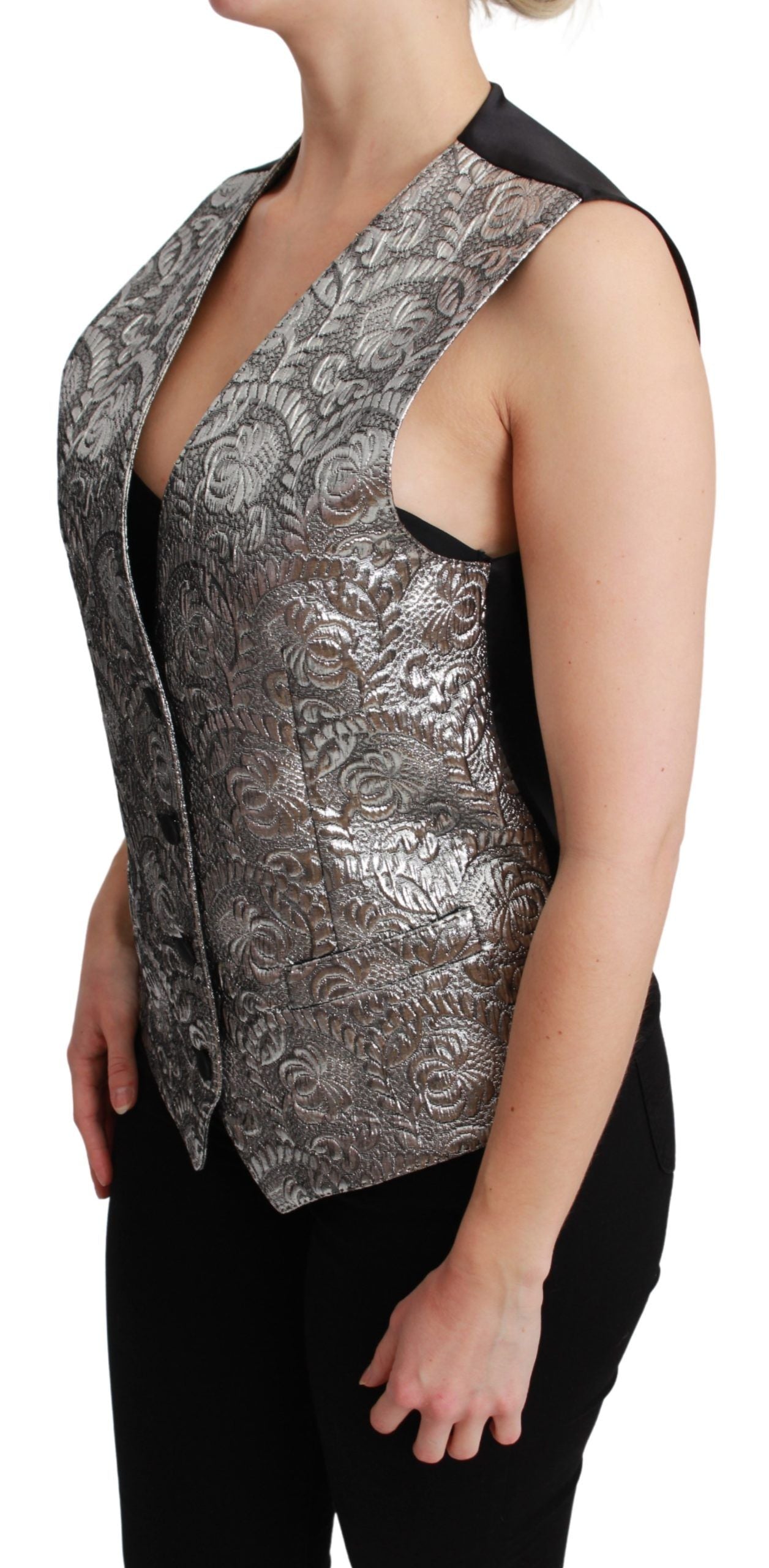 Dolce & Gabbana Elegant Silver Sleeveless Brocade Vest - Elegance Online Limited