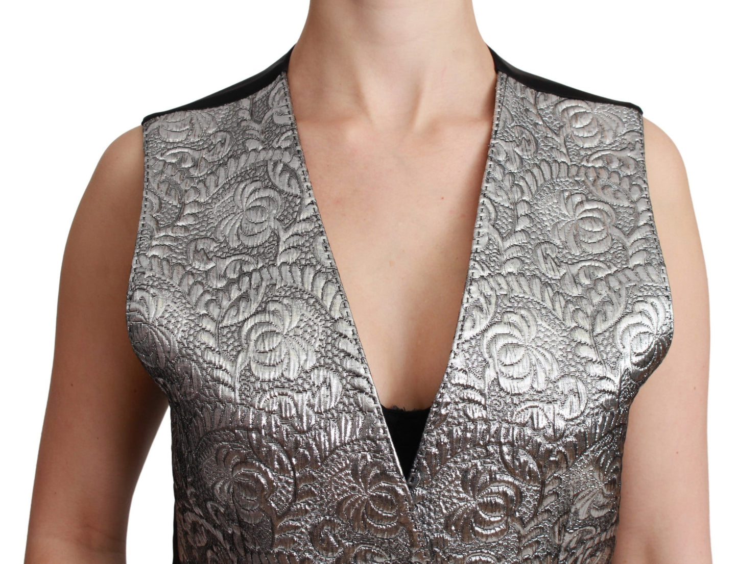 Dolce & Gabbana Elegant Silver Sleeveless Brocade Vest - Elegance Online Limited