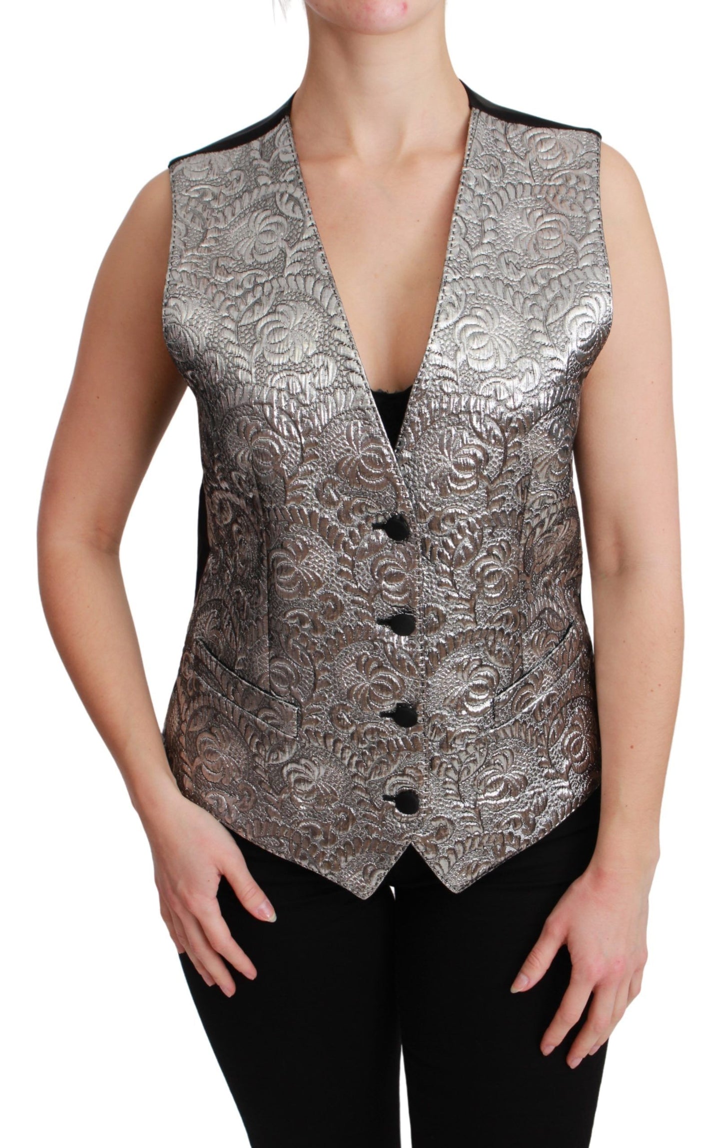 Dolce & Gabbana Elegant Silver Sleeveless Brocade Vest - Elegance Online Limited