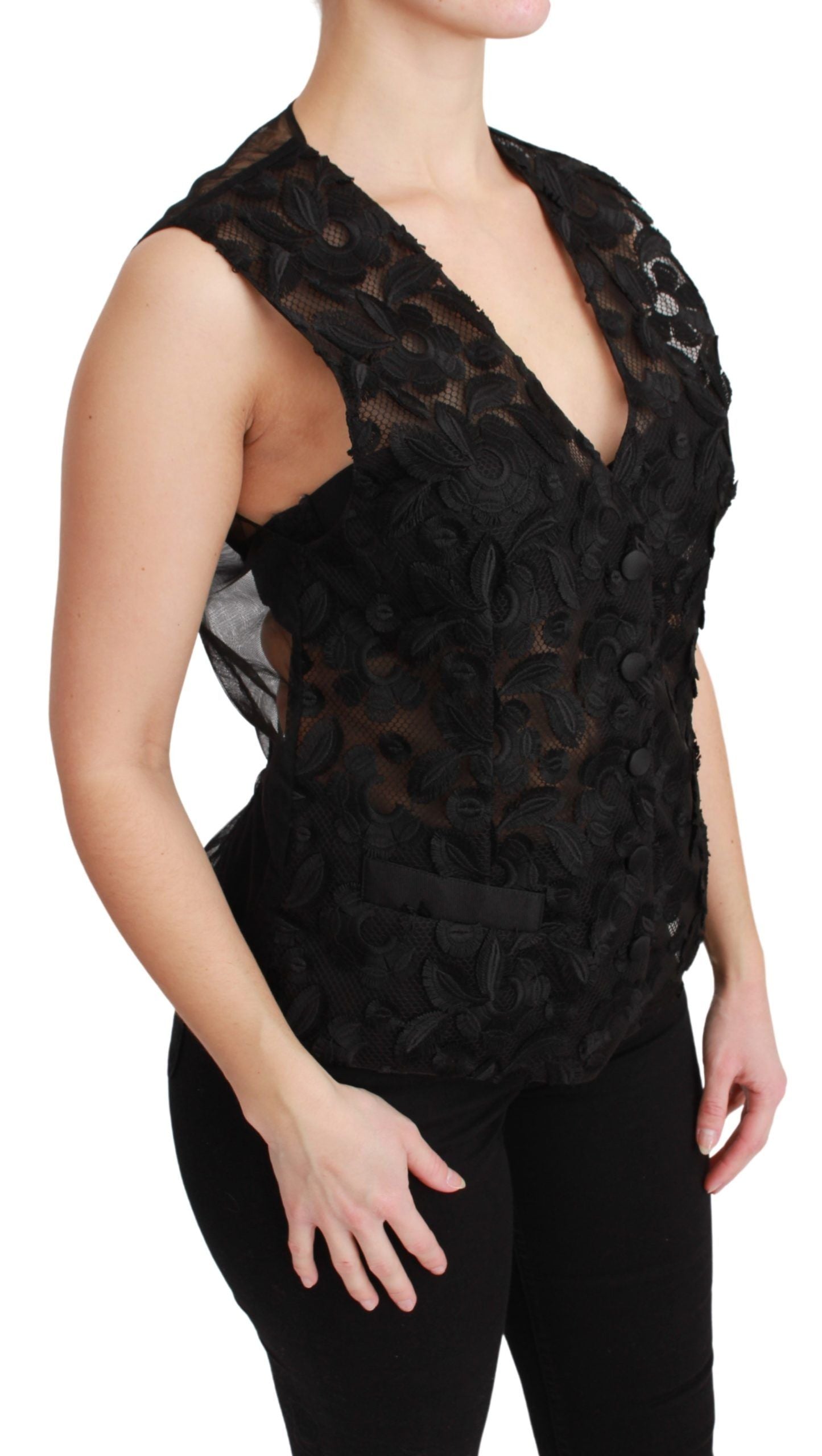 Dolce & Gabbana Elegant Floral Black Silk Blend Vest - Elegance Online Limited