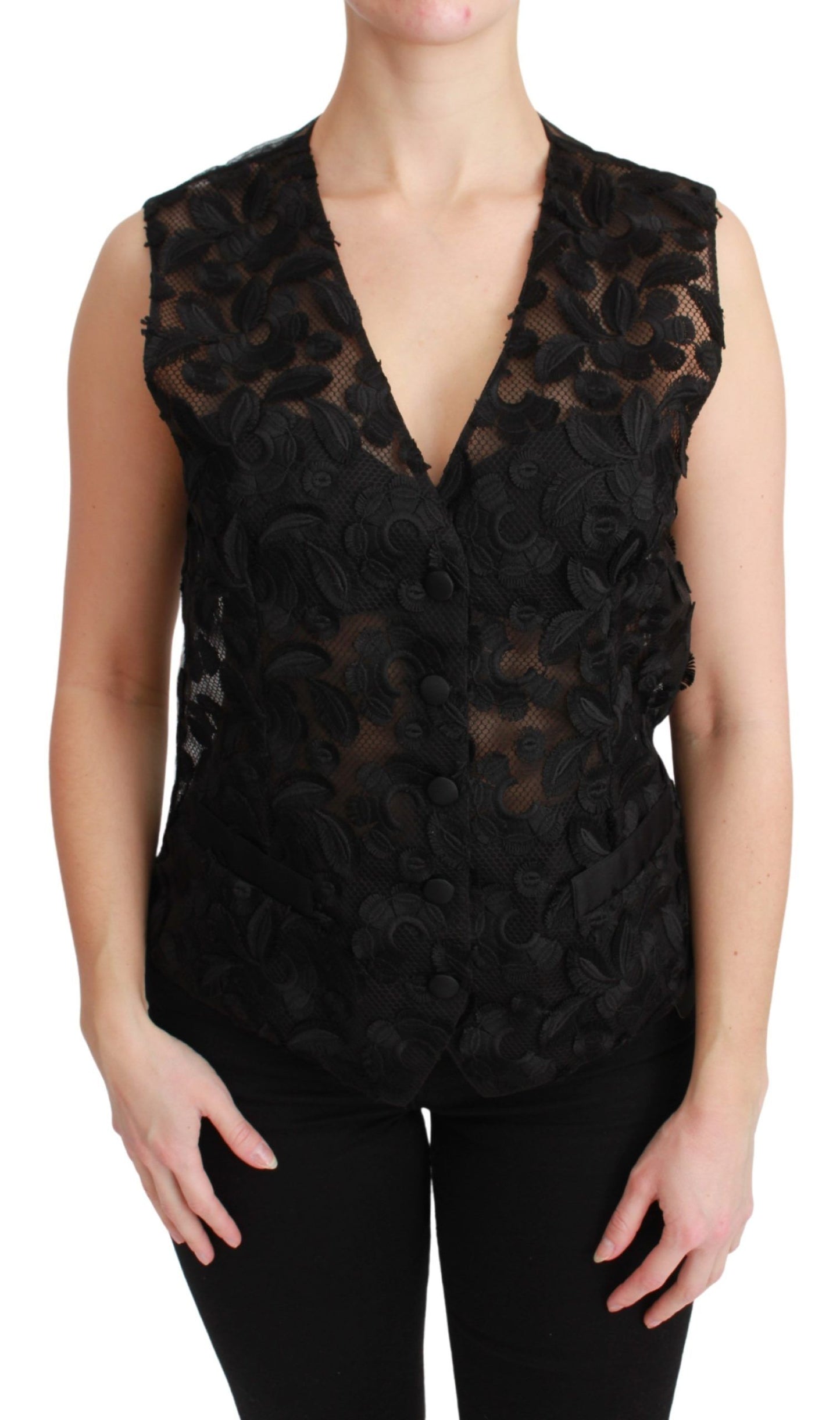 Dolce & Gabbana Elegant Floral Black Silk Blend Vest - Elegance Online Limited