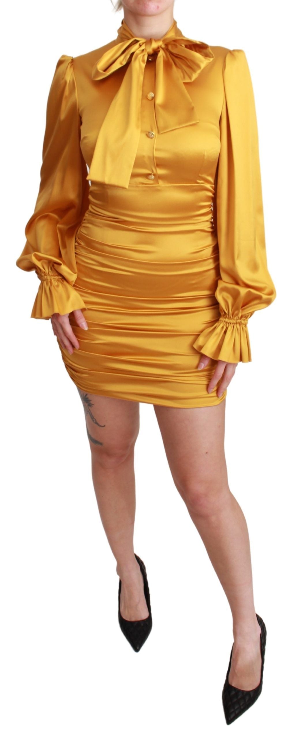 Dolce & Gabbana Radiant Yellow Silk Bodycon Mini Dress - Elegance Online Limited