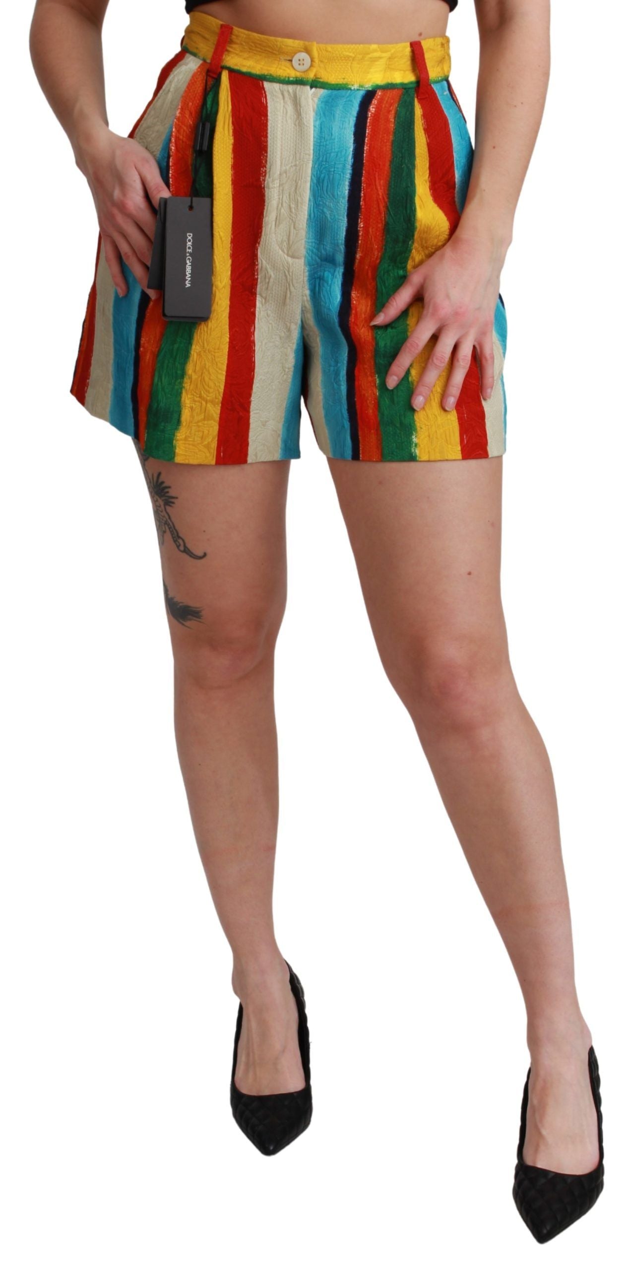 Dolce & Gabbana Multicolor Striped High-Waist Shorts - Elegance Online Limited