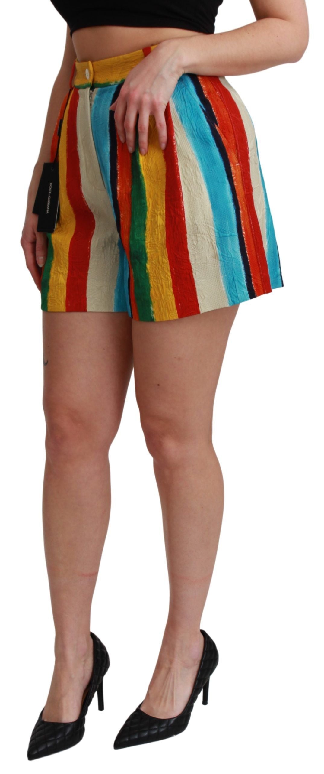 Dolce & Gabbana Multicolor Striped High-Waist Shorts - Elegance Online Limited