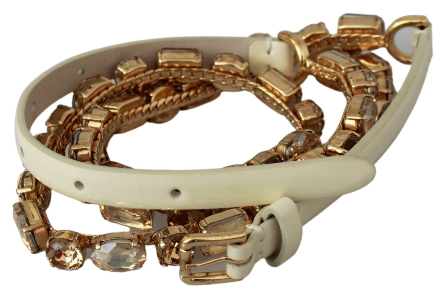 Dolce & Gabbana Cinturón de cuero con adornos de cristal color champán