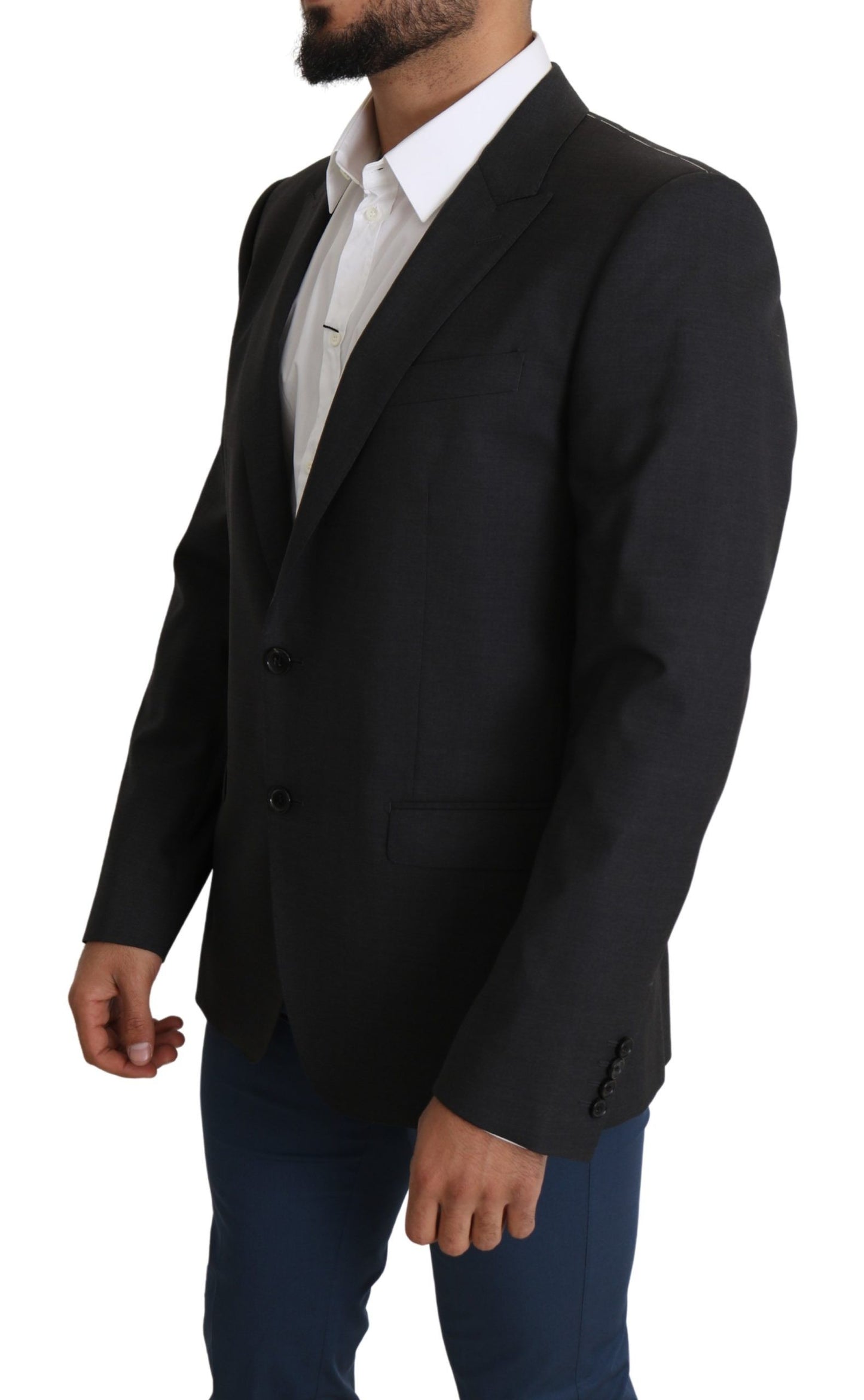 Dolce & Gabbana Elegante blazer gris de corte slim en mezcla de lana y seda