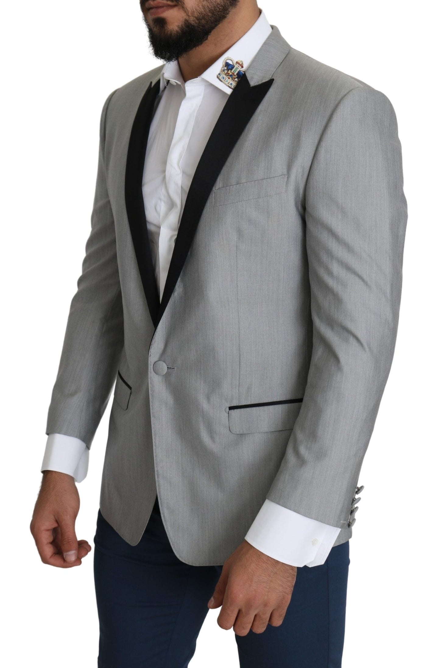 Dolce & Gabbana Elegante blazer gris claro en mezcla de seda