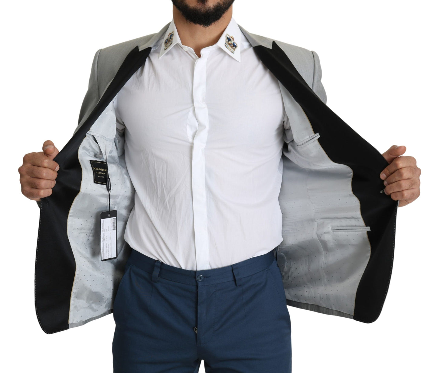 Dolce & Gabbana Elegante blazer gris claro en mezcla de seda