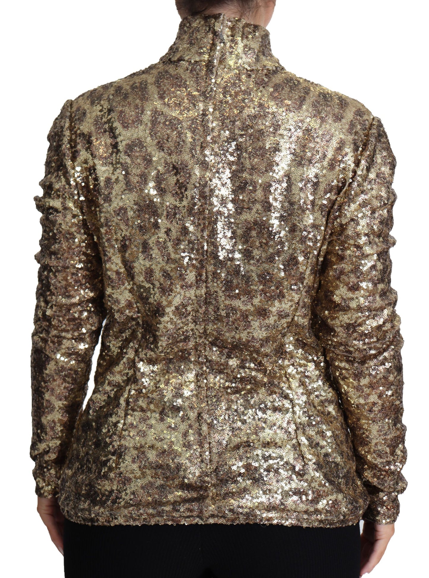 Dolce & Gabbana Sequined Turtleneck Full Zip Sweater in Brown - Elegance Online Limited