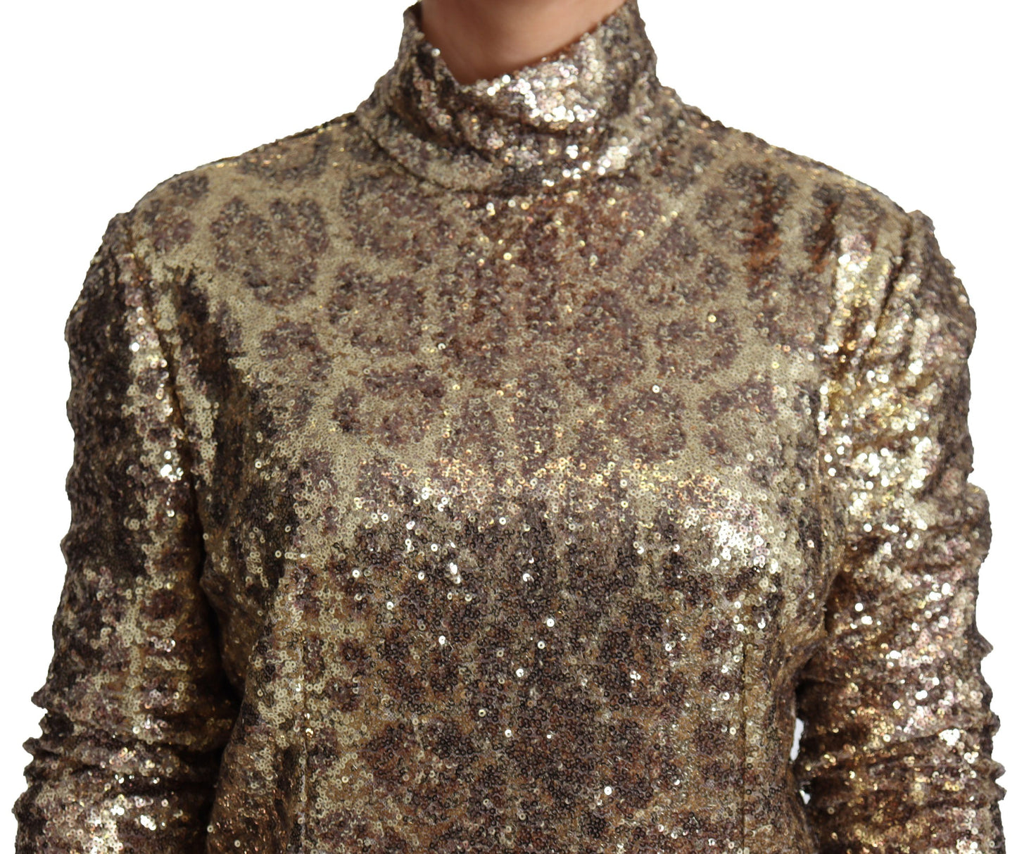 Dolce & Gabbana Sequined Turtleneck Full Zip Sweater in Brown - Elegance Online Limited