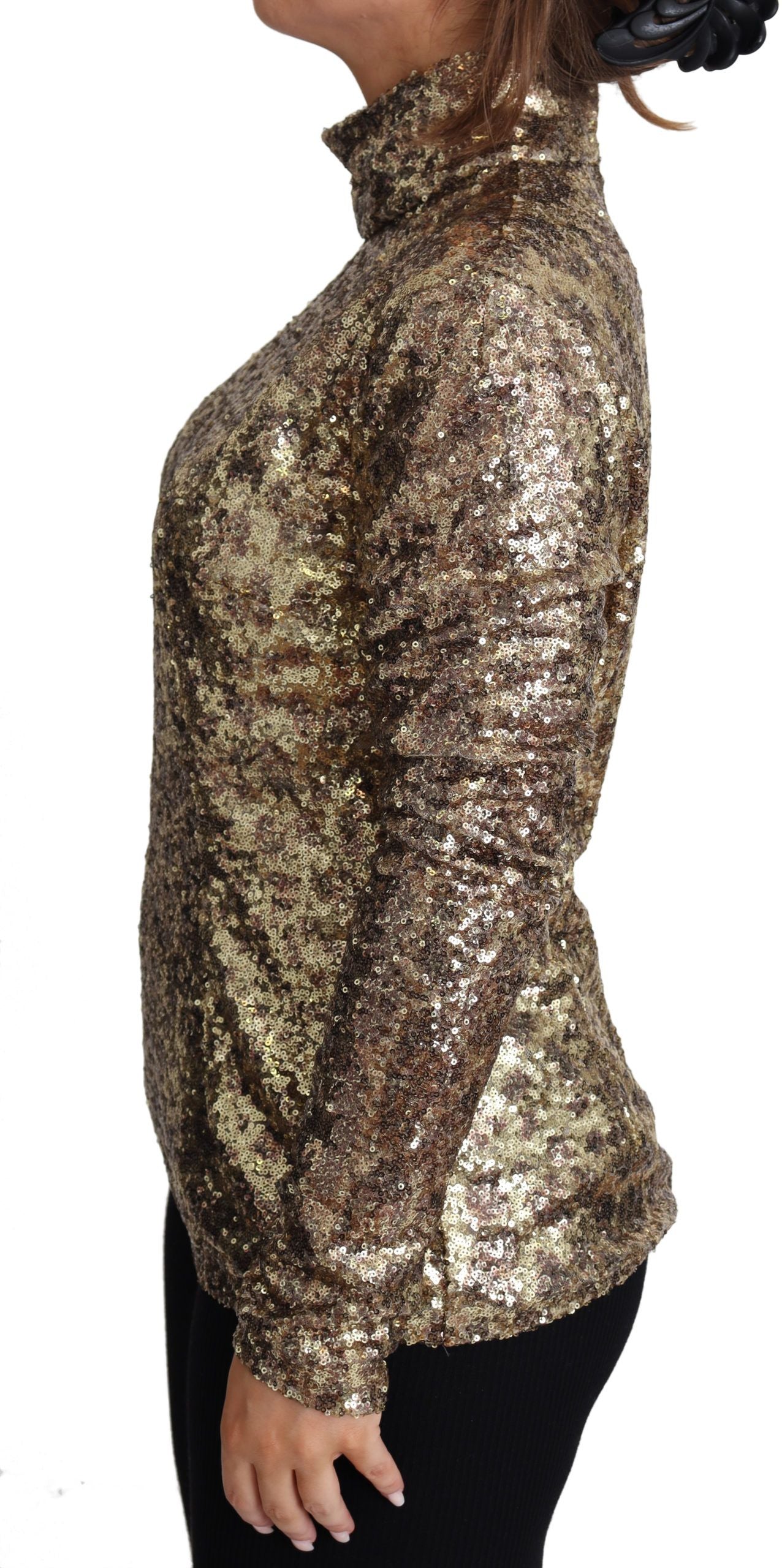 Dolce & Gabbana Sequined Turtleneck Full Zip Sweater in Brown - Elegance Online Limited