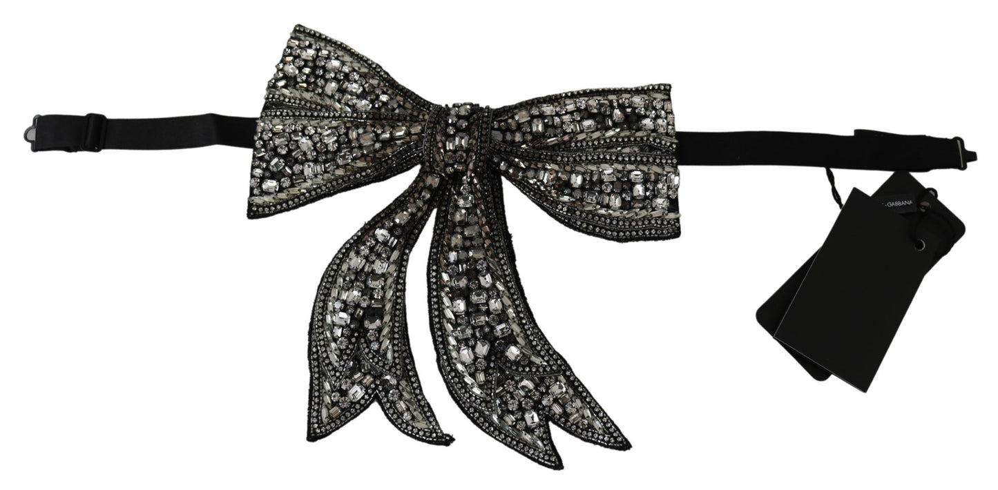 Dolce & Gabbana Silver-Tone Silk Crystal Bow Tie - Elegance Online Limited