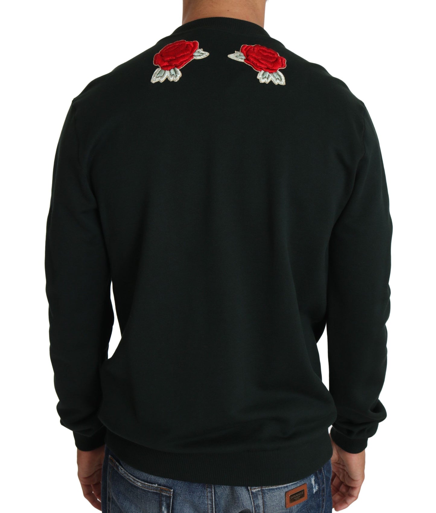 Dolce & Gabbana Jersey de algodón esmeralda con bordado de cristales