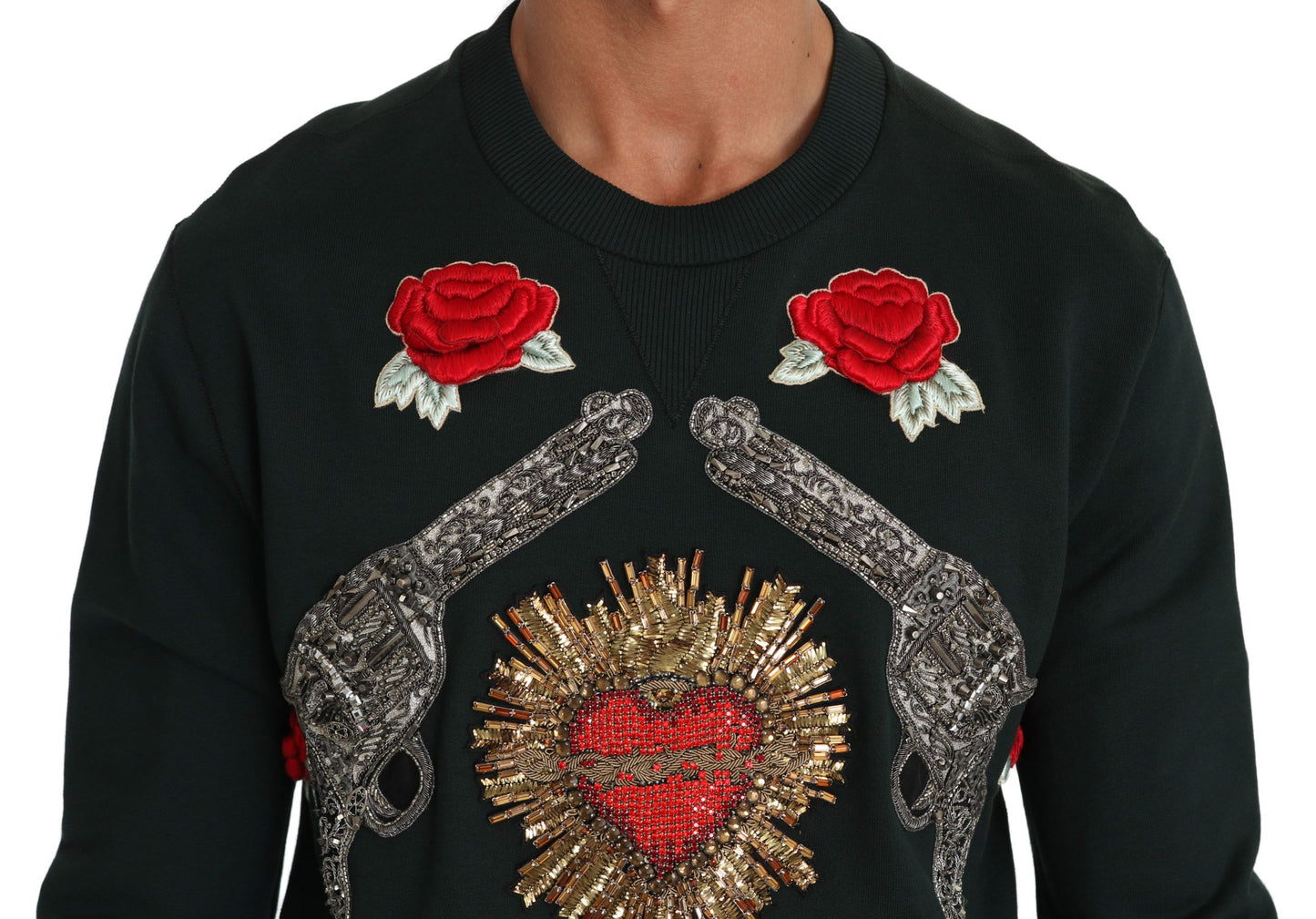 Dolce & Gabbana Jersey de algodón esmeralda con bordado de cristales