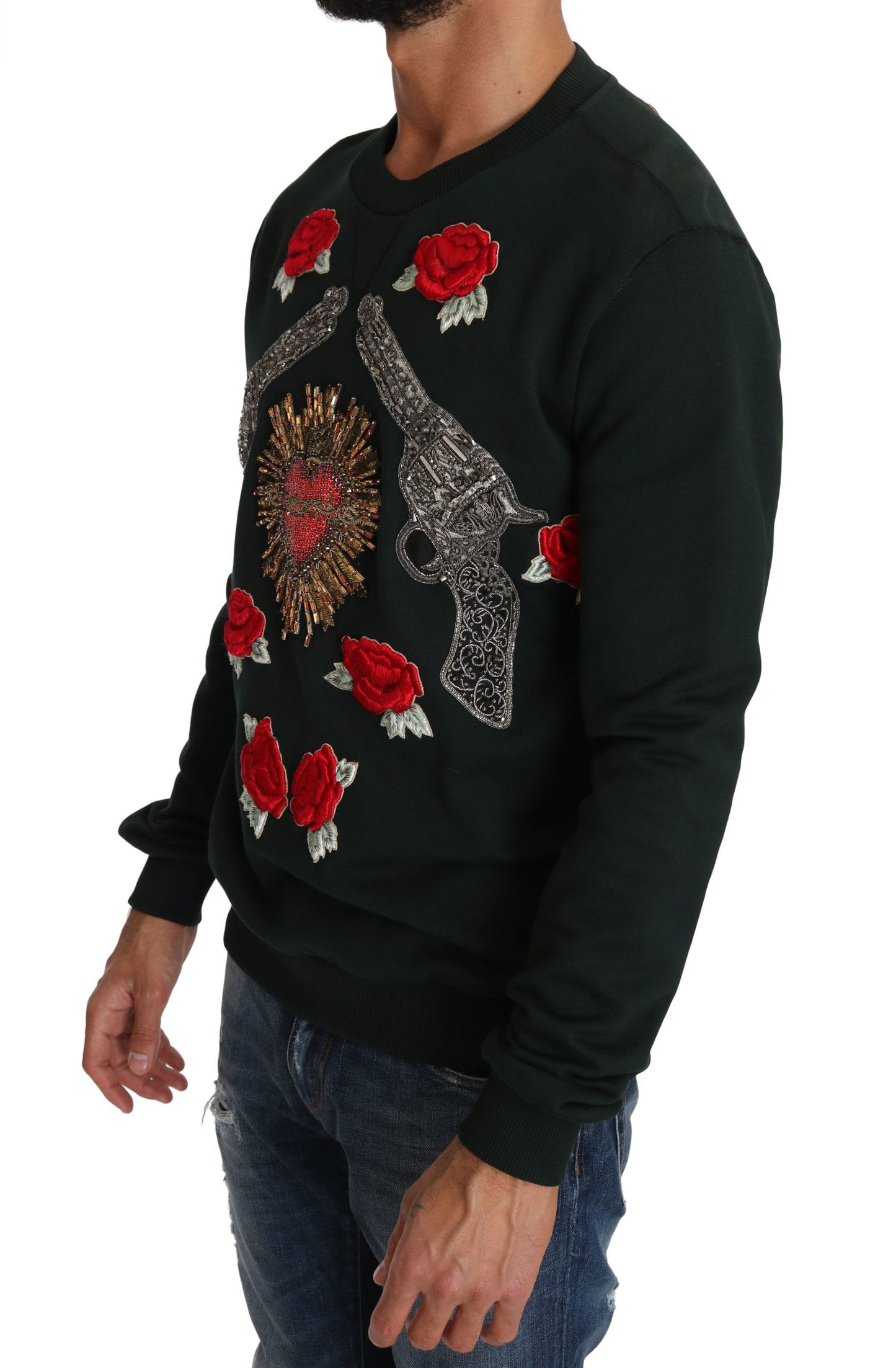 Dolce & Gabbana Jersey de algodón esmeralda con bordado de cristales