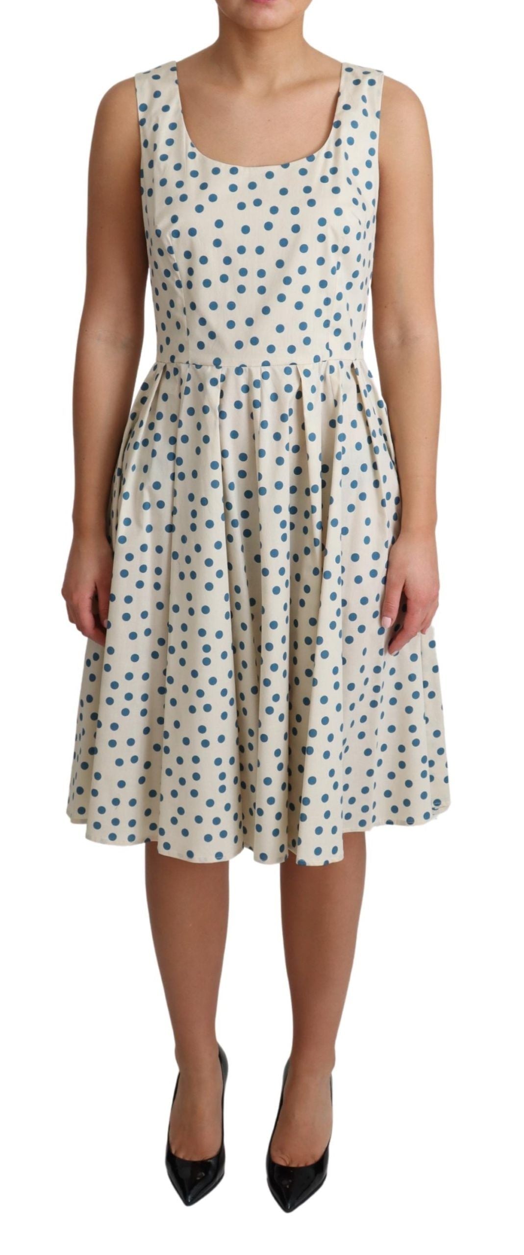 Dolce & Gabbana Elegant Beige Polka Dot A-Line Sleeveless Dress - Elegance Online Limited