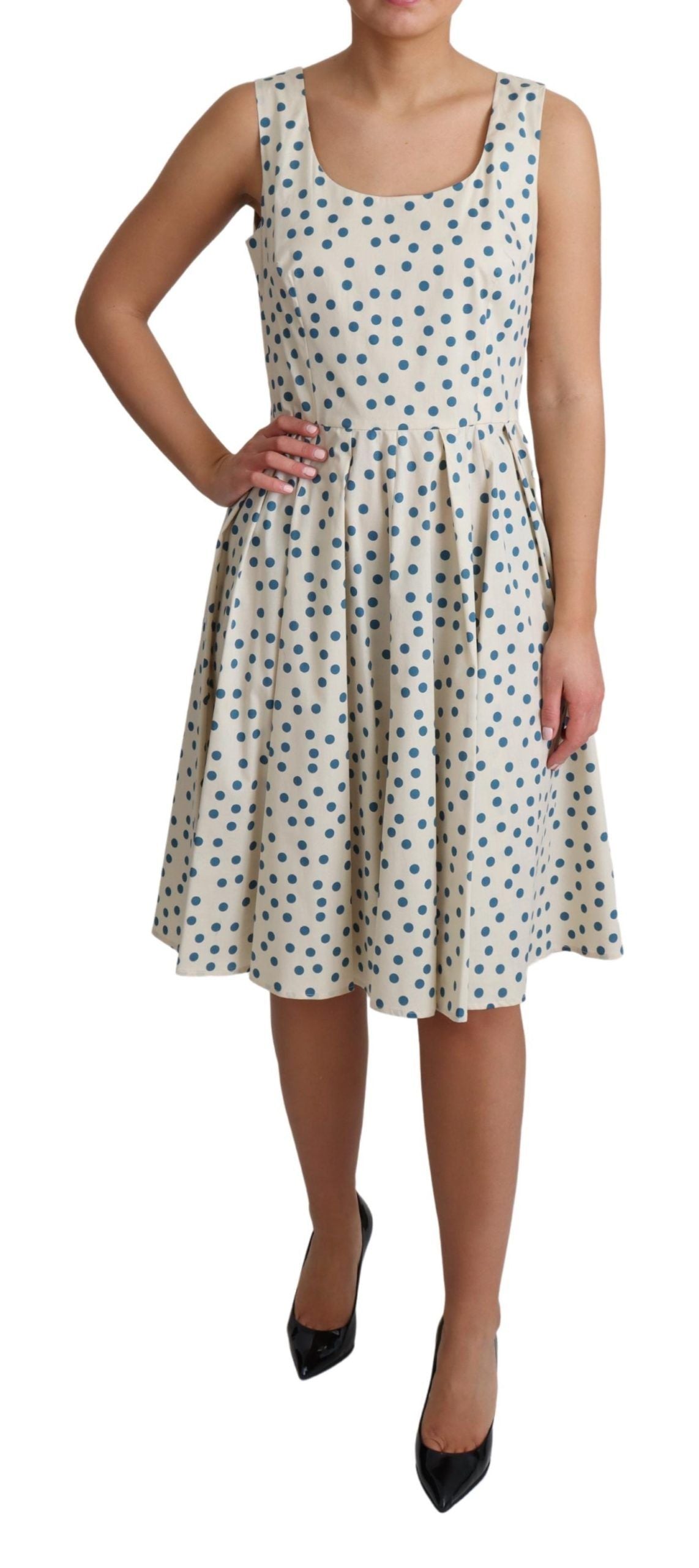 Dolce & Gabbana Elegant Beige Polka Dot A-Line Sleeveless Dress - Elegance Online Limited