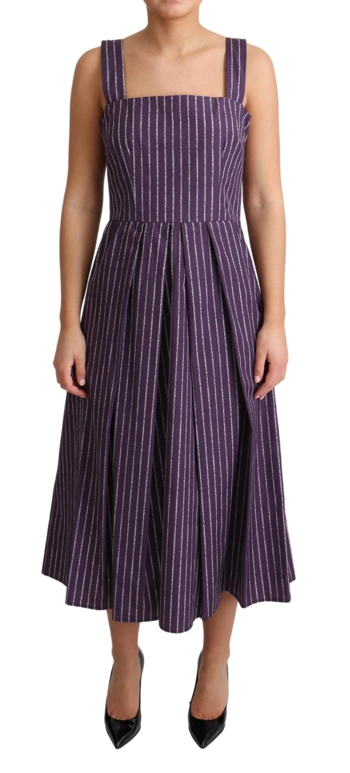 Dolce & Gabbana Elegant Sleeveless A-Line Purple Stripe Dress - Elegance Online Limited