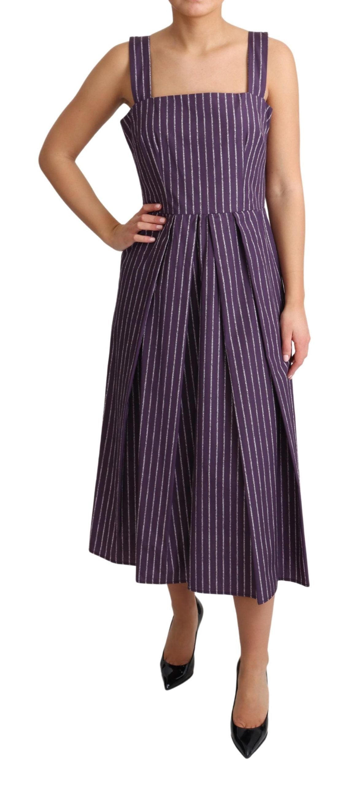 Dolce & Gabbana Elegant Sleeveless A-Line Purple Stripe Dress - Elegance Online Limited