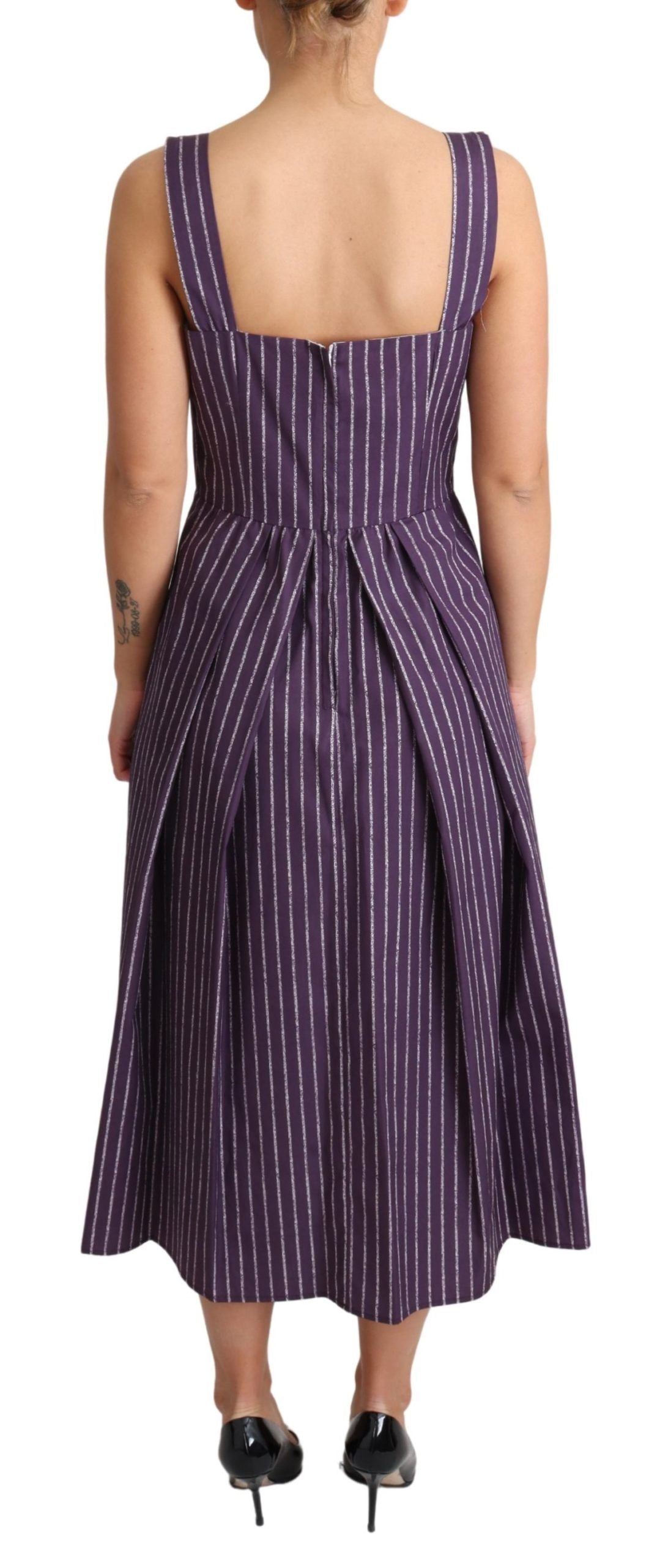 Dolce & Gabbana Elegant Sleeveless A-Line Purple Stripe Dress - Elegance Online Limited